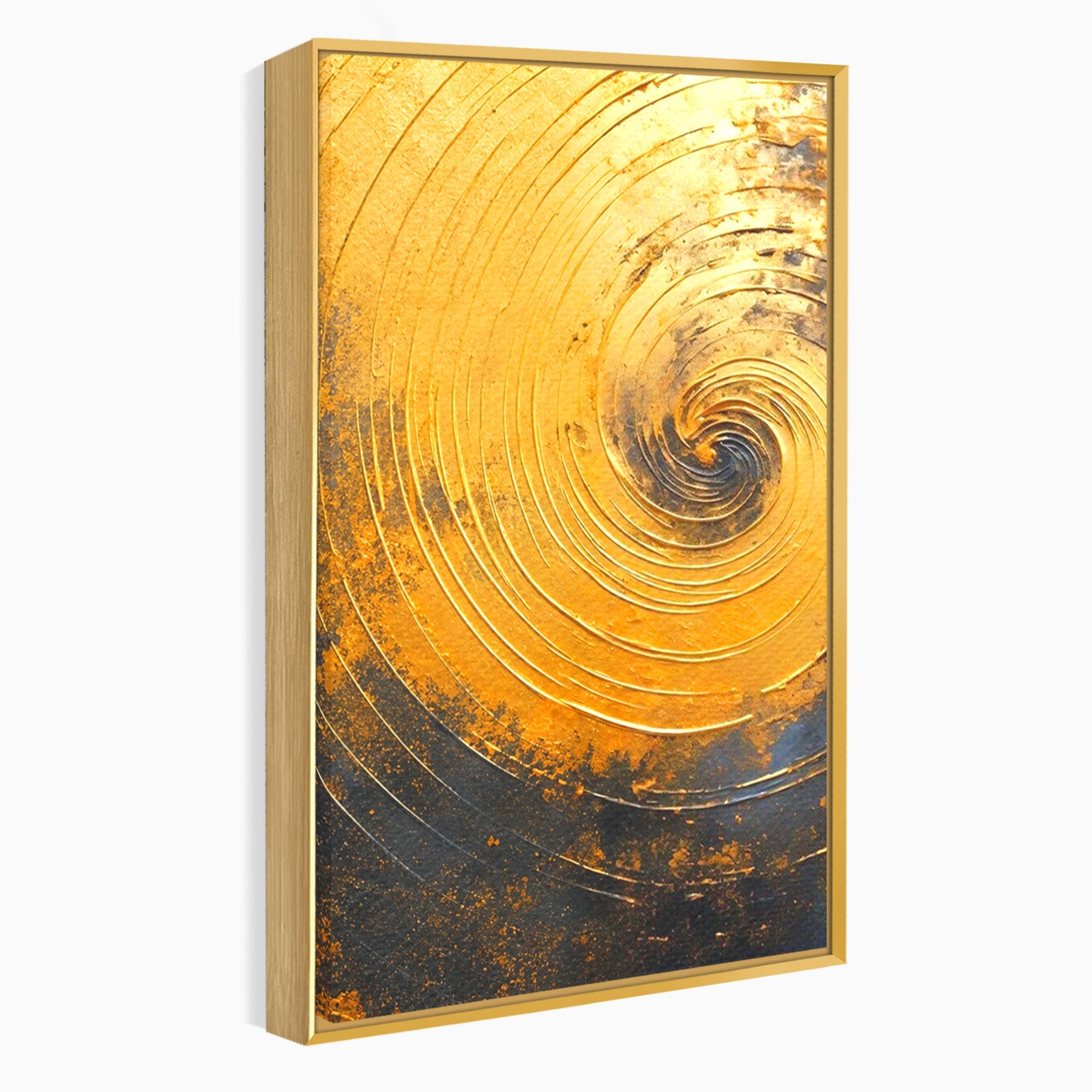 Set 2 Tablouri Canvas Premium LuxCanva® PI2-1177, Vortexul Auriu, Abstract, Spirala, Eclipsa, Negru, Living, Culori Vibrante