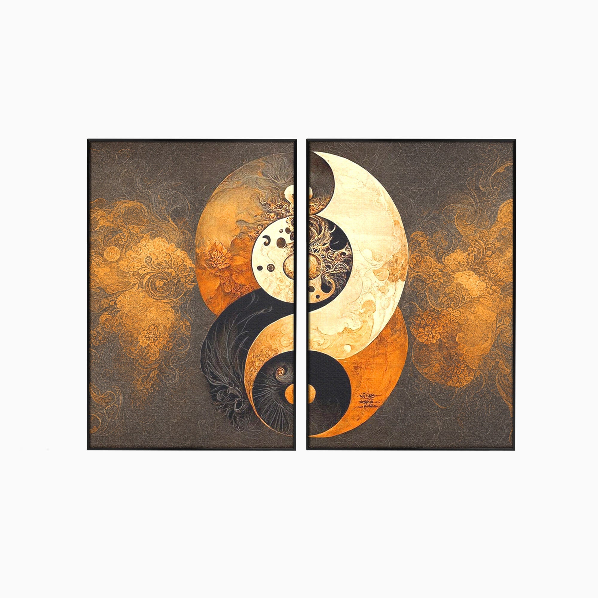 Set 2 Tablouri Canvas Premium LuxCanva® PI2-1181, Yin Si Yang, Abstract, Cercuri, Arta, Echilibru, Meditatie, Living, Birou, Culori Vibrante