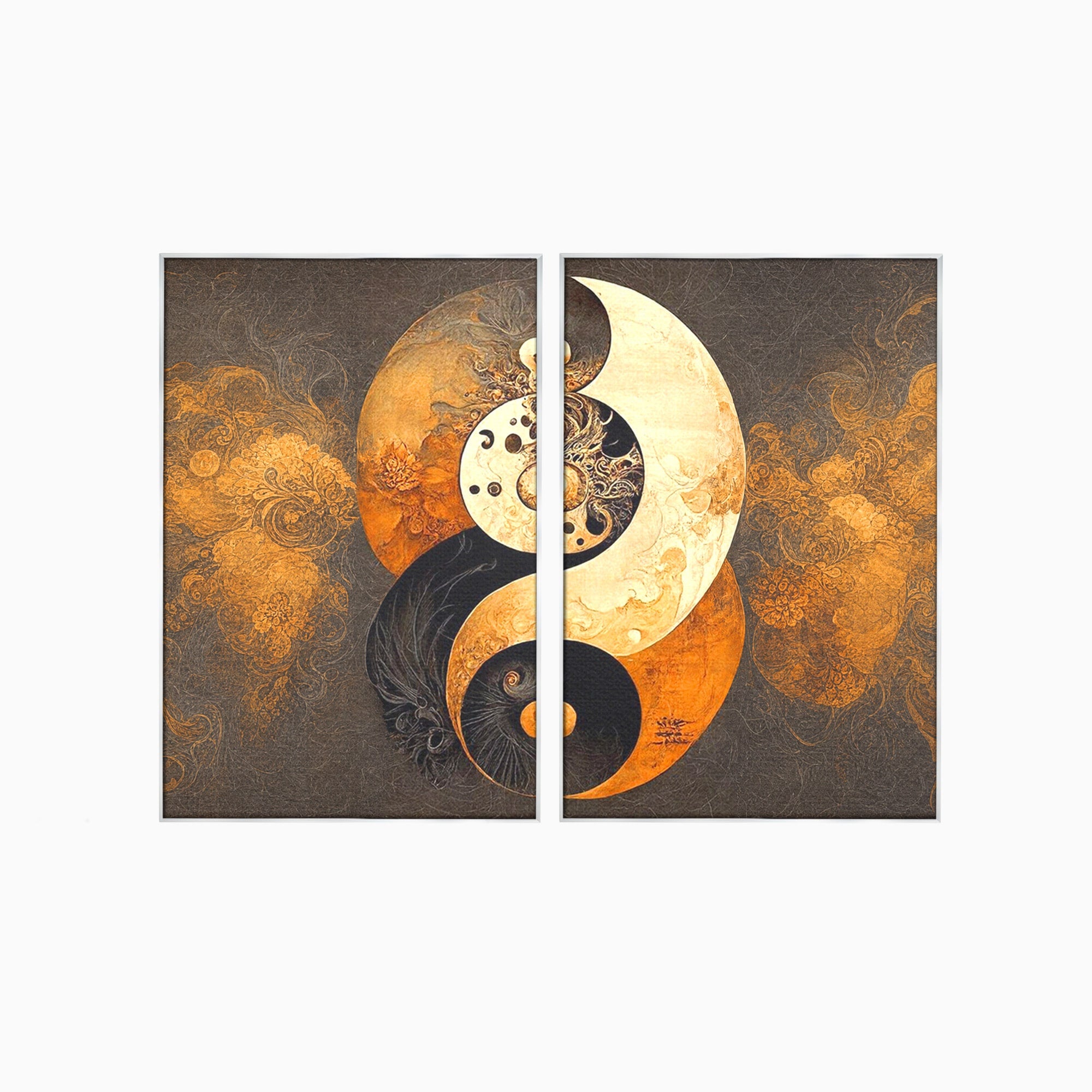 Set 2 Tablouri Canvas Premium LuxCanva® PI2-1181, Yin Si Yang, Abstract, Cercuri, Arta, Echilibru, Meditatie, Living, Birou, Culori Vibrante