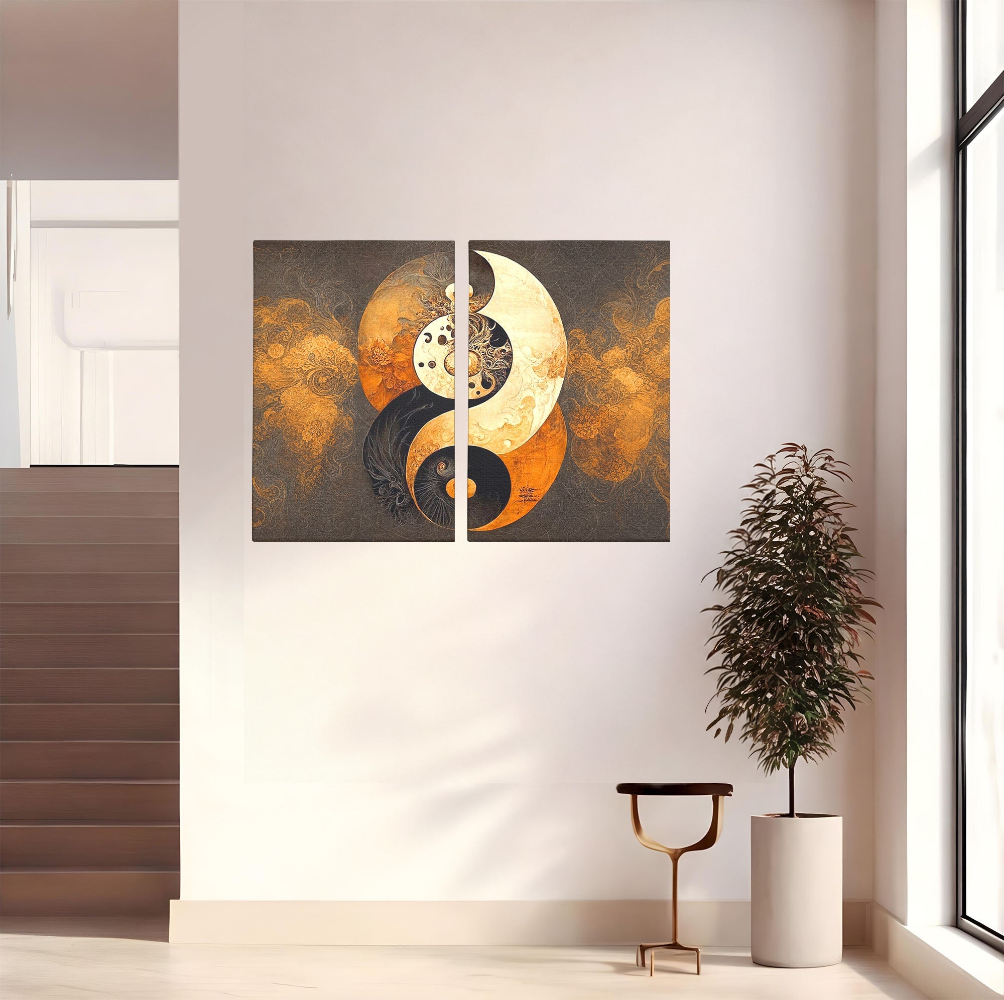 Set 2 Tablouri Canvas Premium LuxCanva® PI2-1181, Yin Si Yang, Abstract, Cercuri, Arta, Echilibru, Meditatie, Living, Birou, Culori Vibrante
