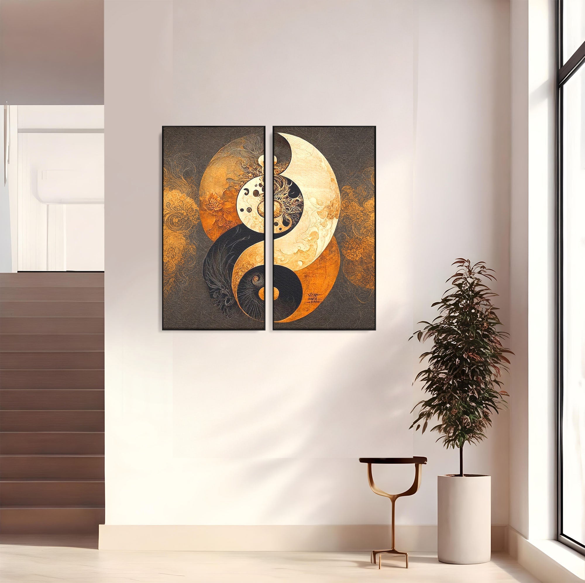 Set 2 Tablouri Canvas Premium LuxCanva® PI2-1181, Yin Si Yang, Abstract, Cercuri, Arta, Echilibru, Meditatie, Living, Birou, Culori Vibrante