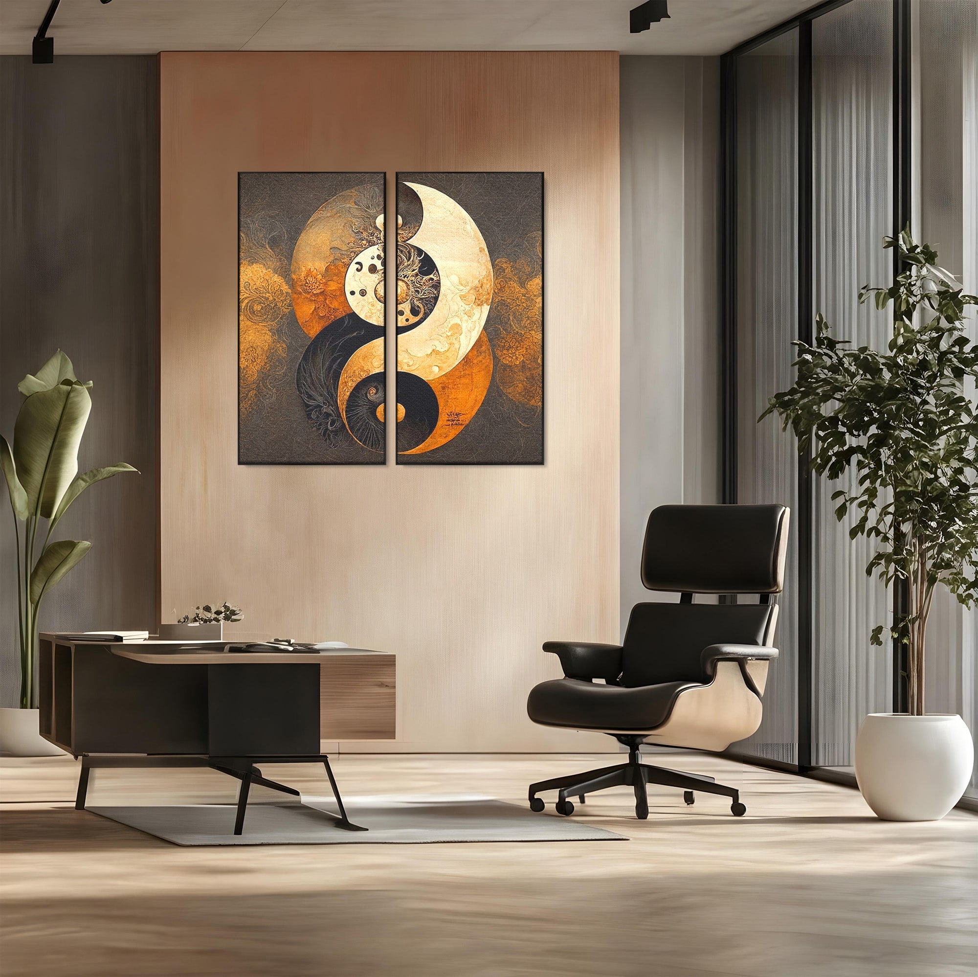 Set 2 Tablouri Canvas Premium LuxCanva® PI2-1181, Yin Si Yang, Abstract, Cercuri, Arta, Echilibru, Meditatie, Living, Birou, Culori Vibrante