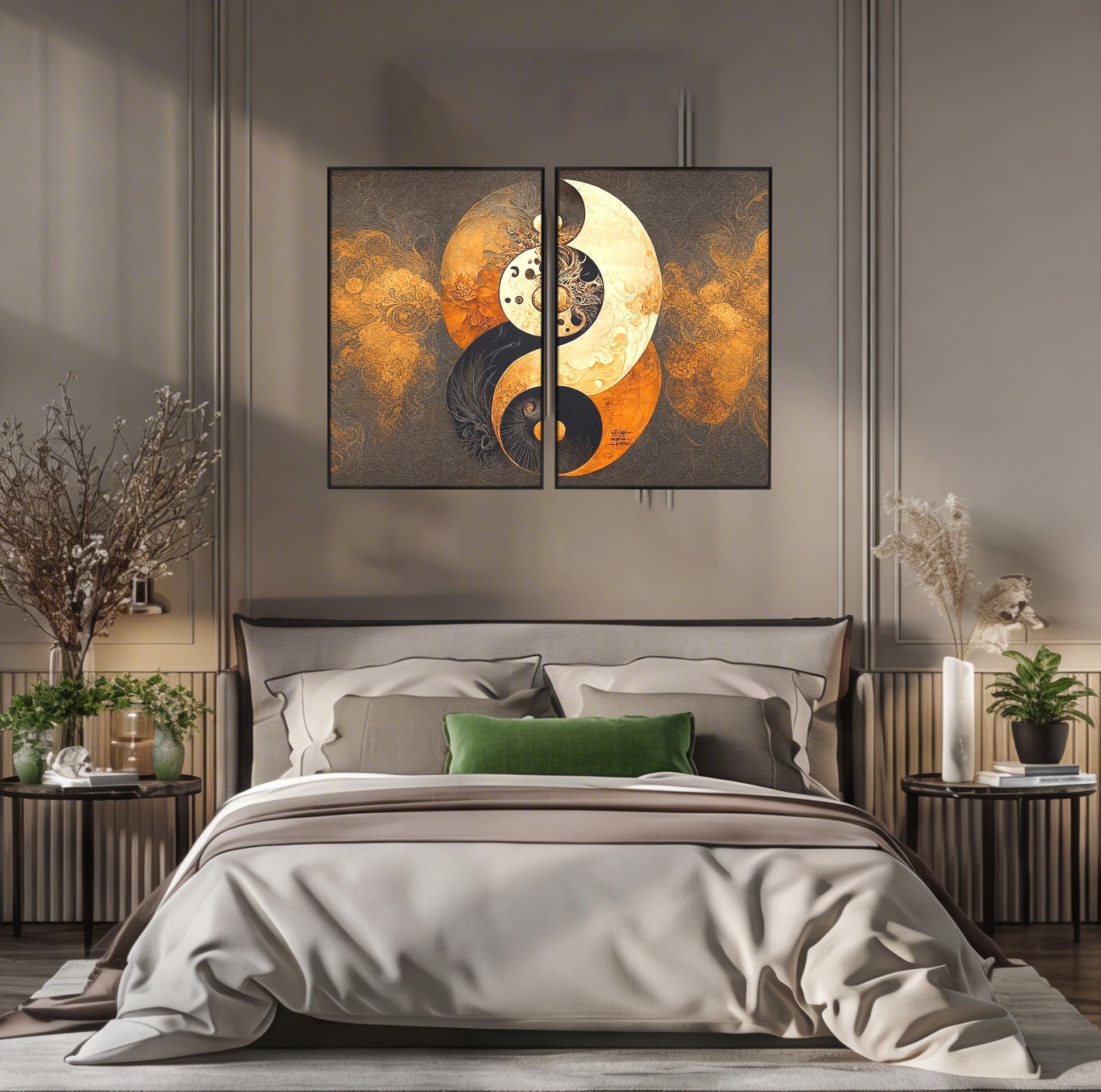 Set 2 Tablouri Canvas Premium LuxCanva® PI2-1181, Yin Si Yang, Abstract, Cercuri, Arta, Echilibru, Meditatie, Living, Birou, Culori Vibrante
