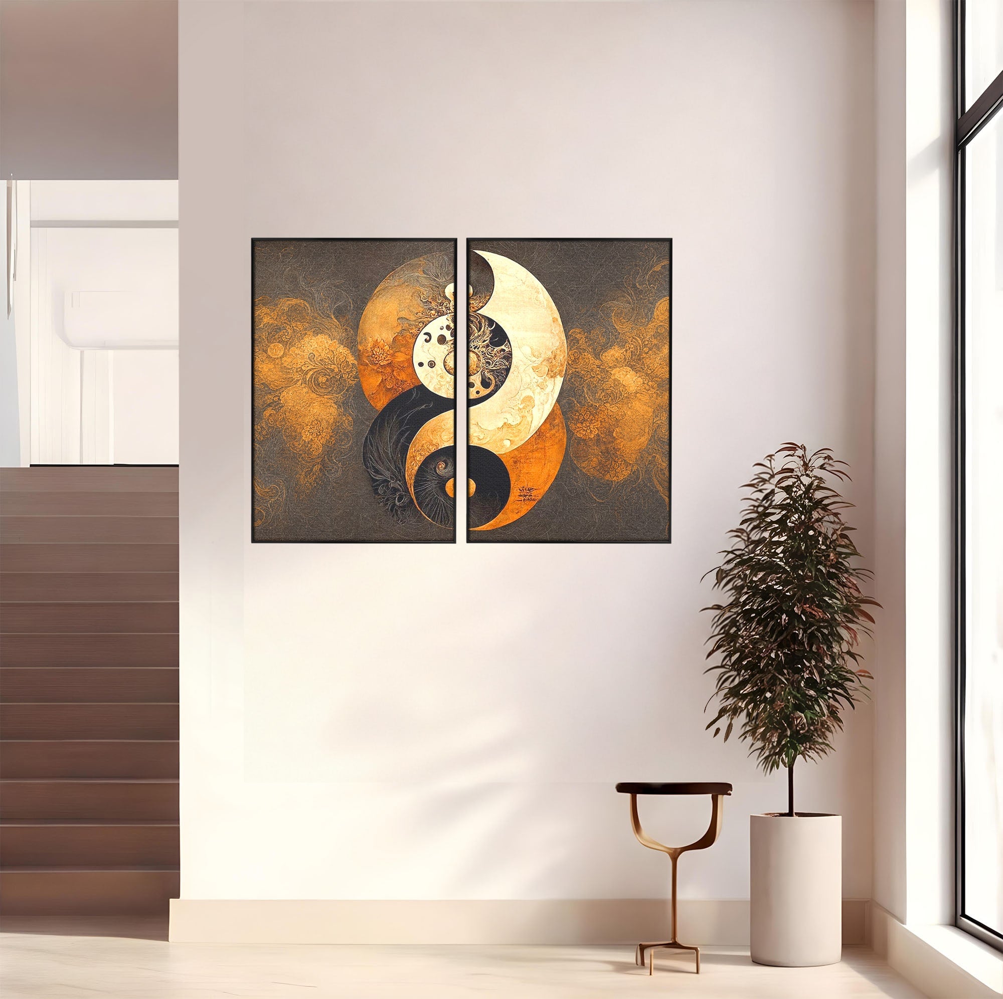 Set 2 Tablouri Canvas Premium LuxCanva® PI2-1181, Yin Si Yang, Abstract, Cercuri, Arta, Echilibru, Meditatie, Living, Birou, Culori Vibrante