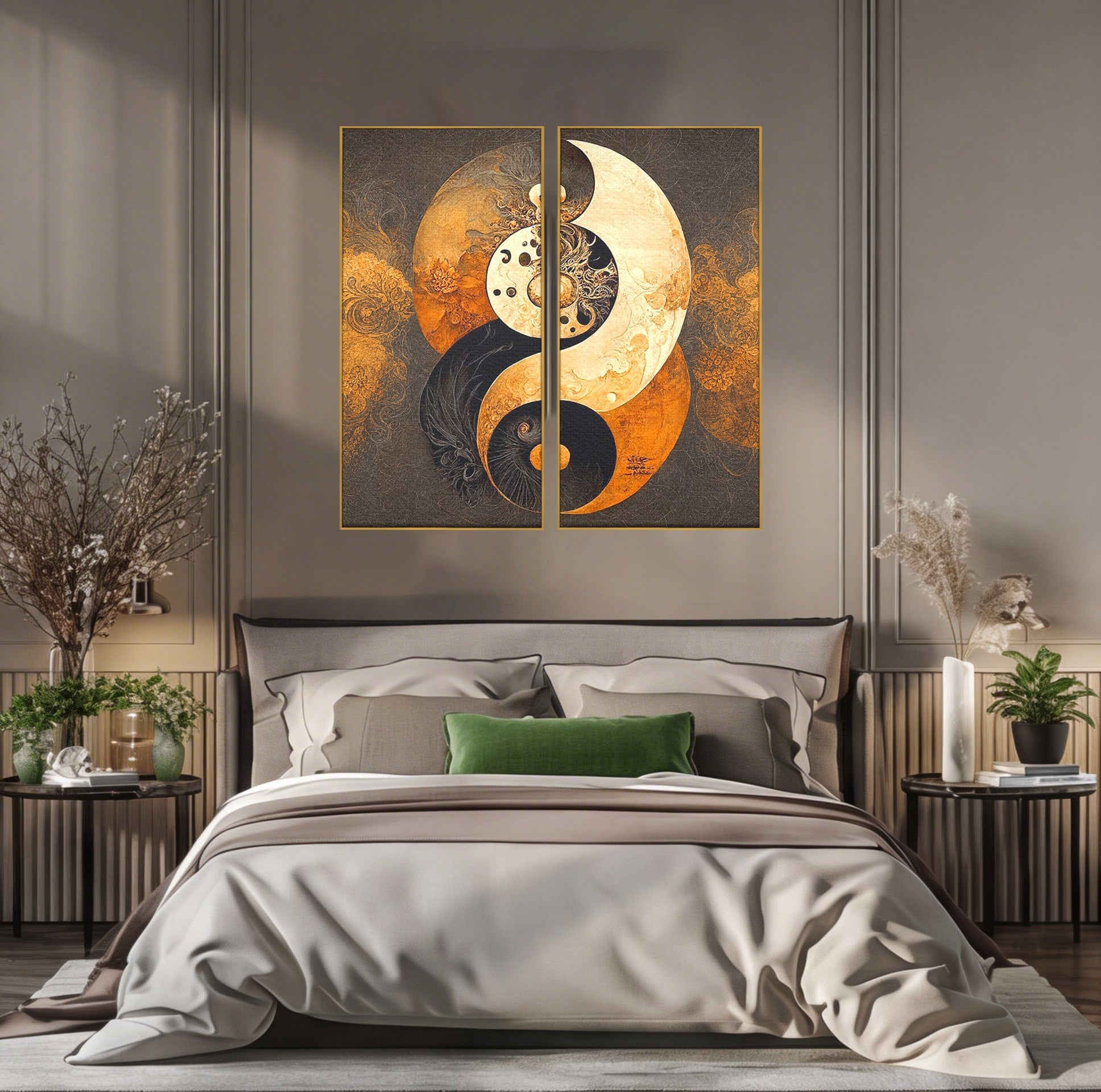 Set 2 Tablouri Canvas Premium LuxCanva® PI2-1181, Yin Si Yang, Abstract, Cercuri, Arta, Echilibru, Meditatie, Living, Birou, Culori Vibrante