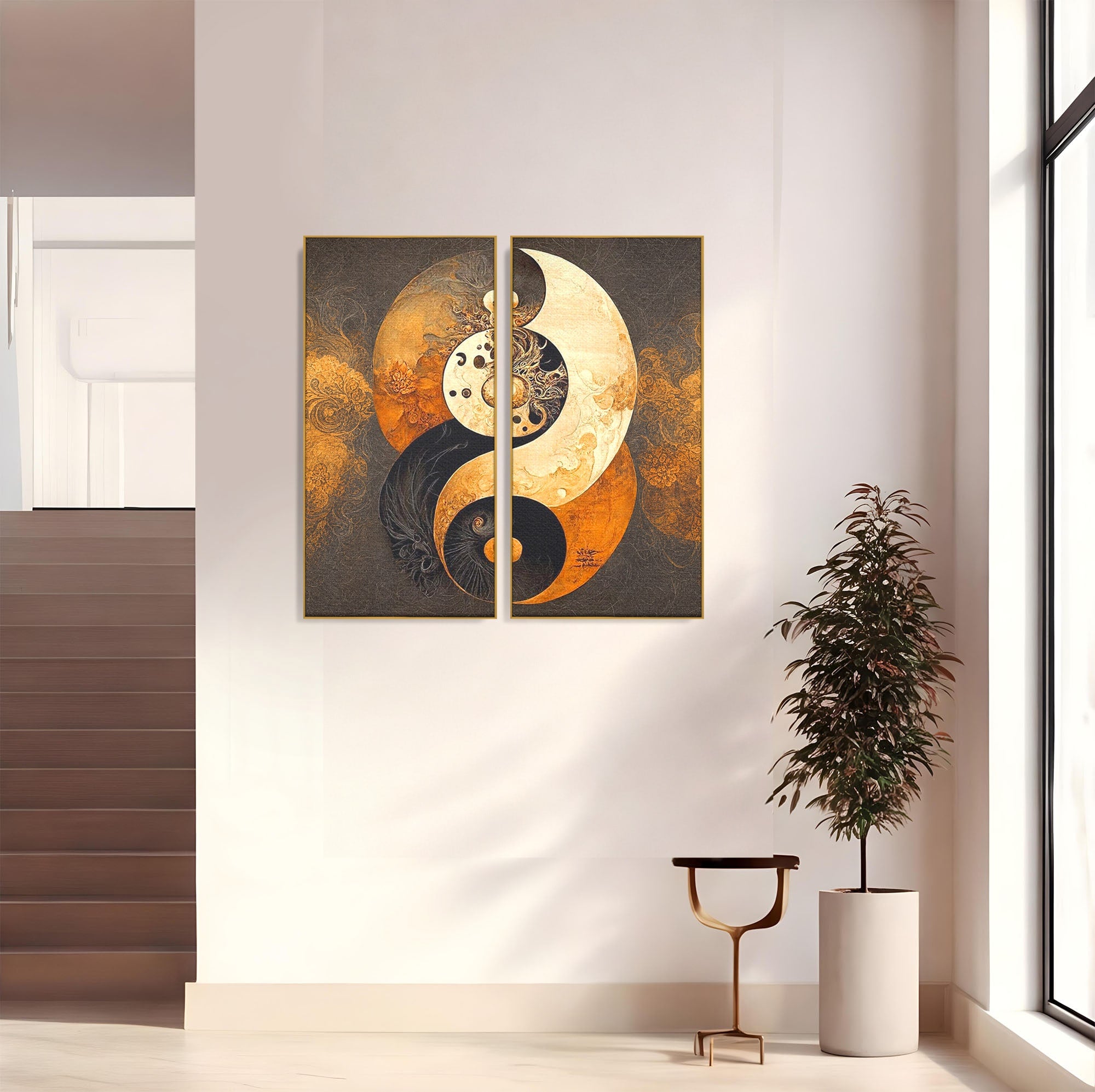 Set 2 Tablouri Canvas Premium LuxCanva® PI2-1181, Yin Si Yang, Abstract, Cercuri, Arta, Echilibru, Meditatie, Living, Birou, Culori Vibrante
