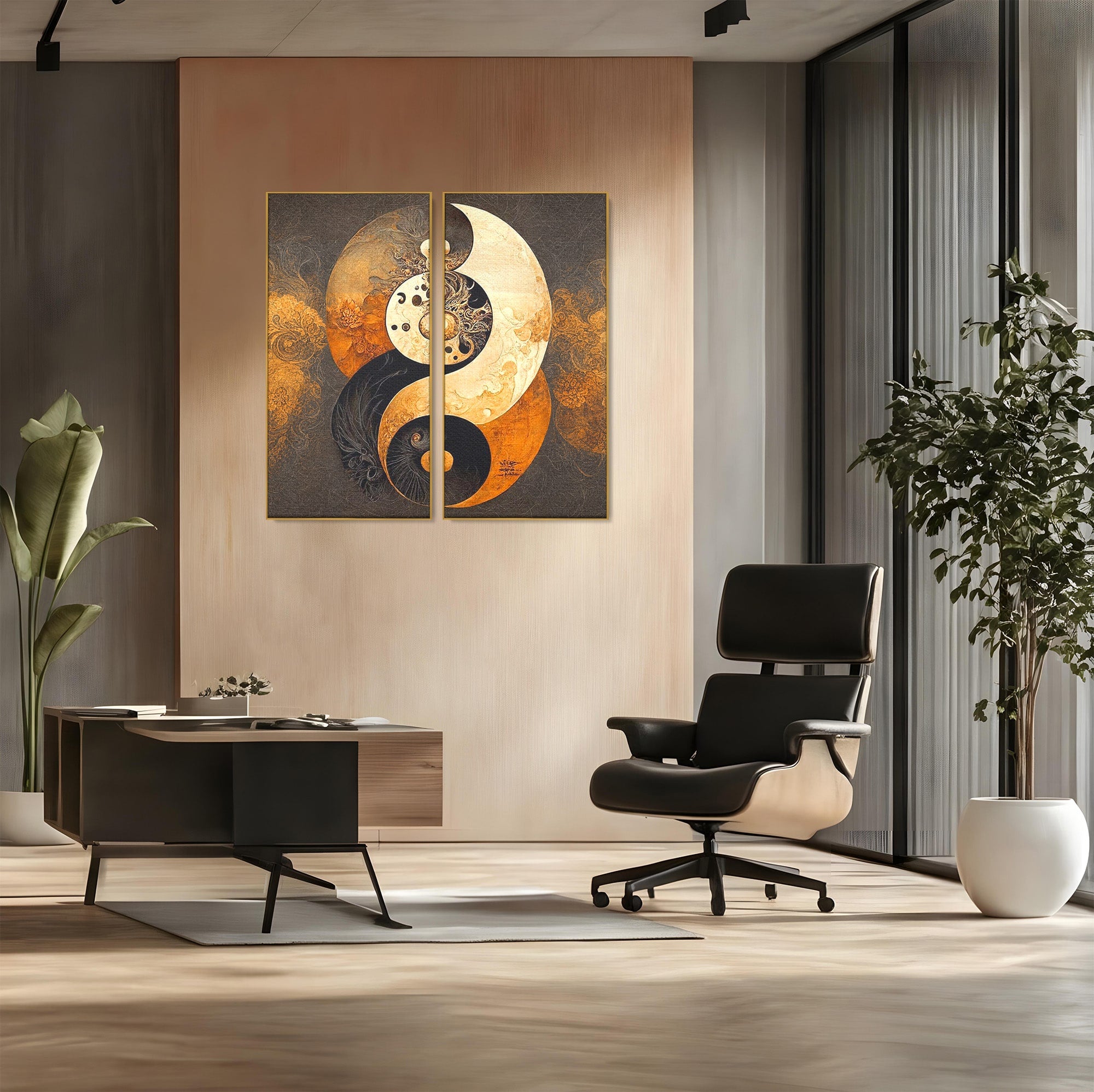 Set 2 Tablouri Canvas Premium LuxCanva® PI2-1181, Yin Si Yang, Abstract, Cercuri, Arta, Echilibru, Meditatie, Living, Birou, Culori Vibrante