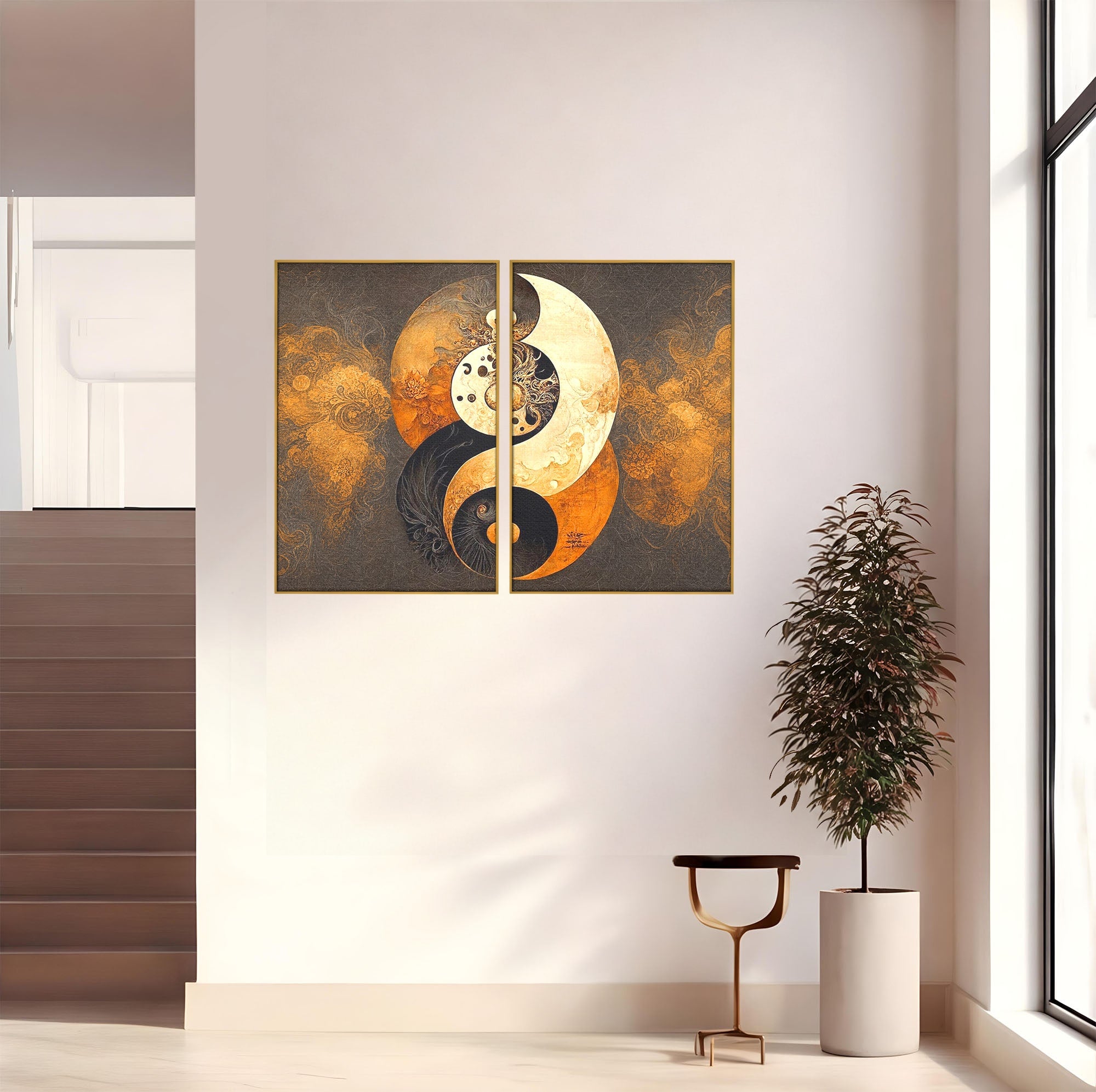 Set 2 Tablouri Canvas Premium LuxCanva® PI2-1181, Yin Si Yang, Abstract, Cercuri, Arta, Echilibru, Meditatie, Living, Birou, Culori Vibrante