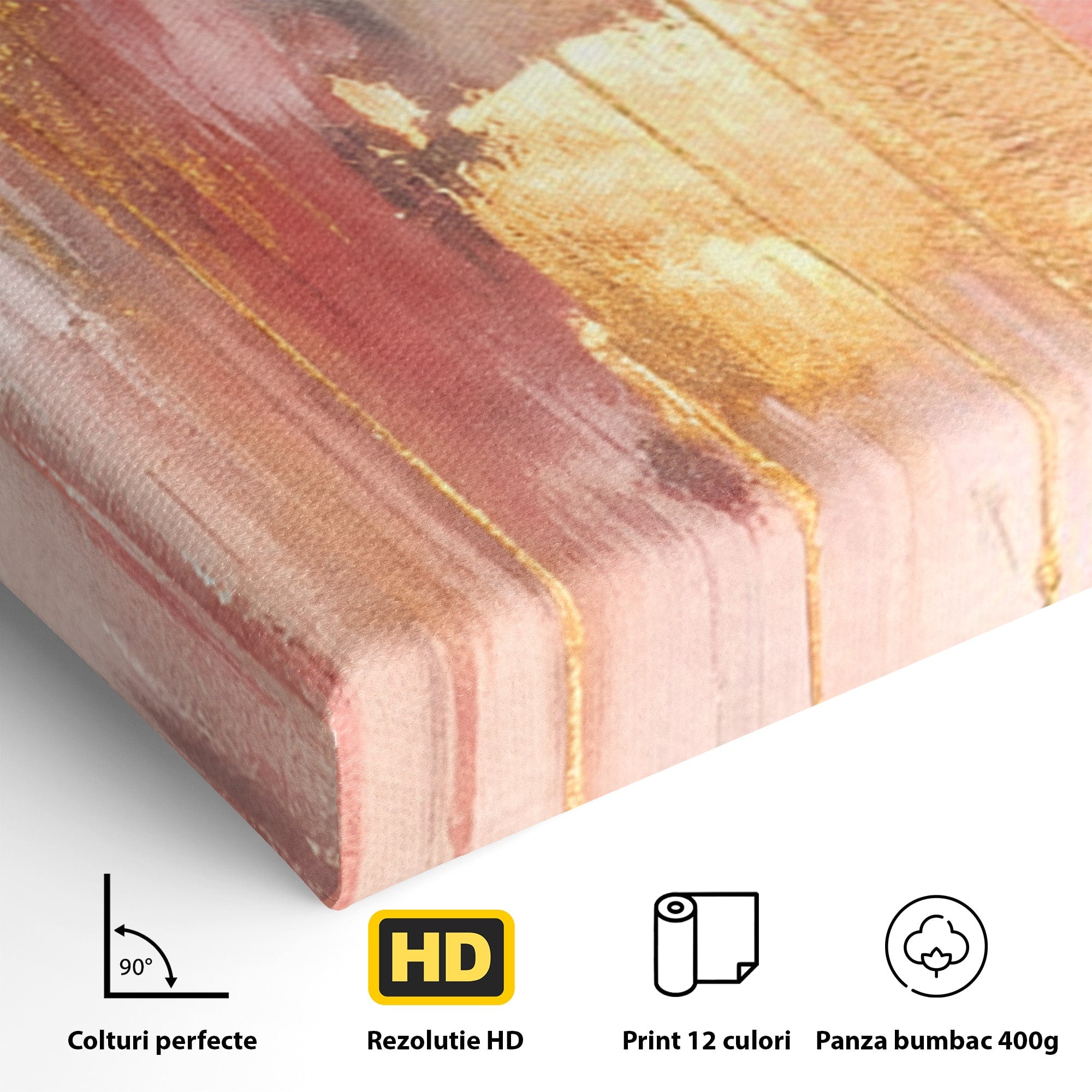 Set 2 Tablouri Canvas Premium LuxCanva® PI2-1375, Rasarit Roz Auriu, Abstract, Arta Contemporana, Lux, Modern, Culori Vibrante, Living, Dormitor, Salon