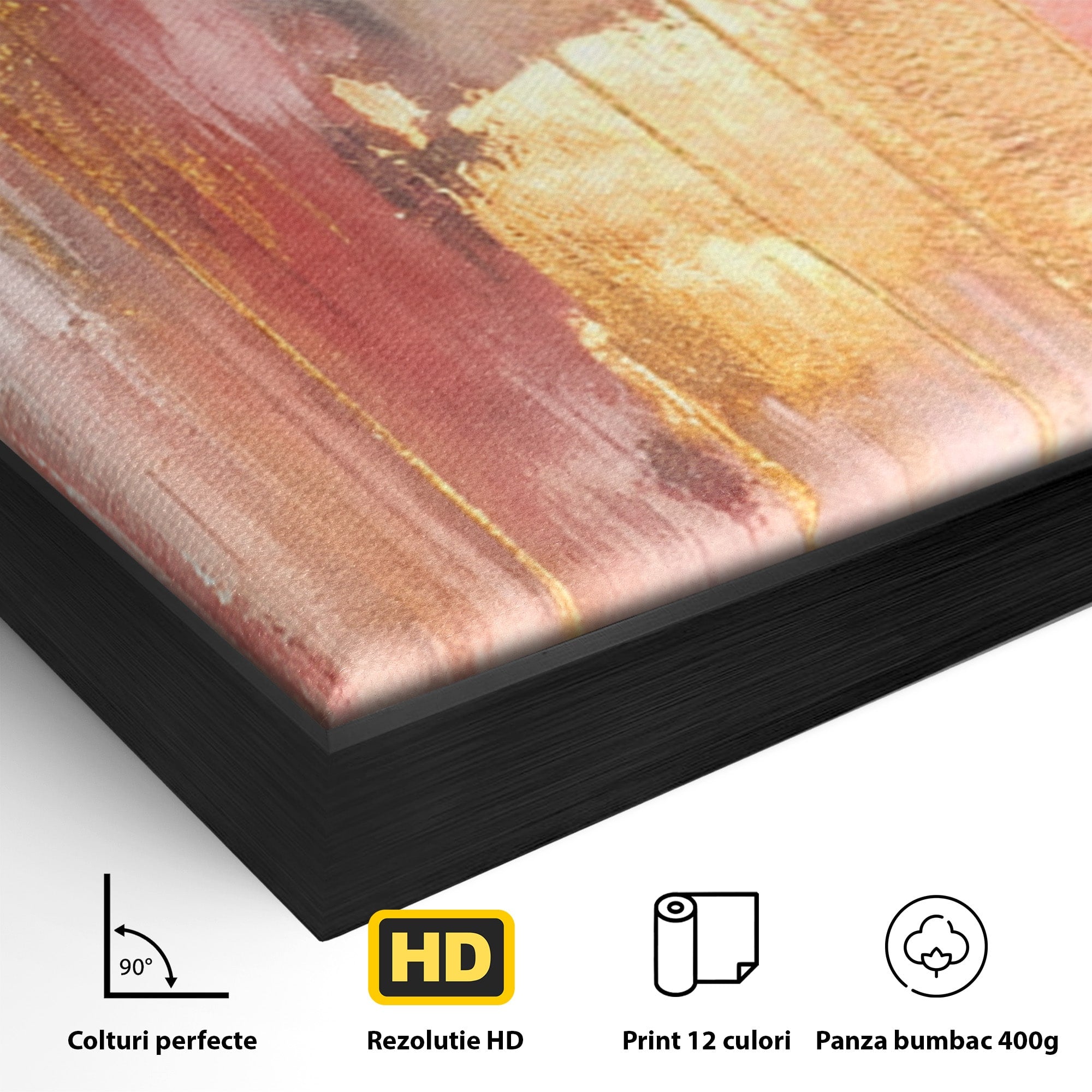 Set 2 Tablouri Canvas Premium LuxCanva® PI2-1375, Rasarit Roz Auriu, Abstract, Arta Contemporana, Lux, Modern, Culori Vibrante, Living, Dormitor, Salon