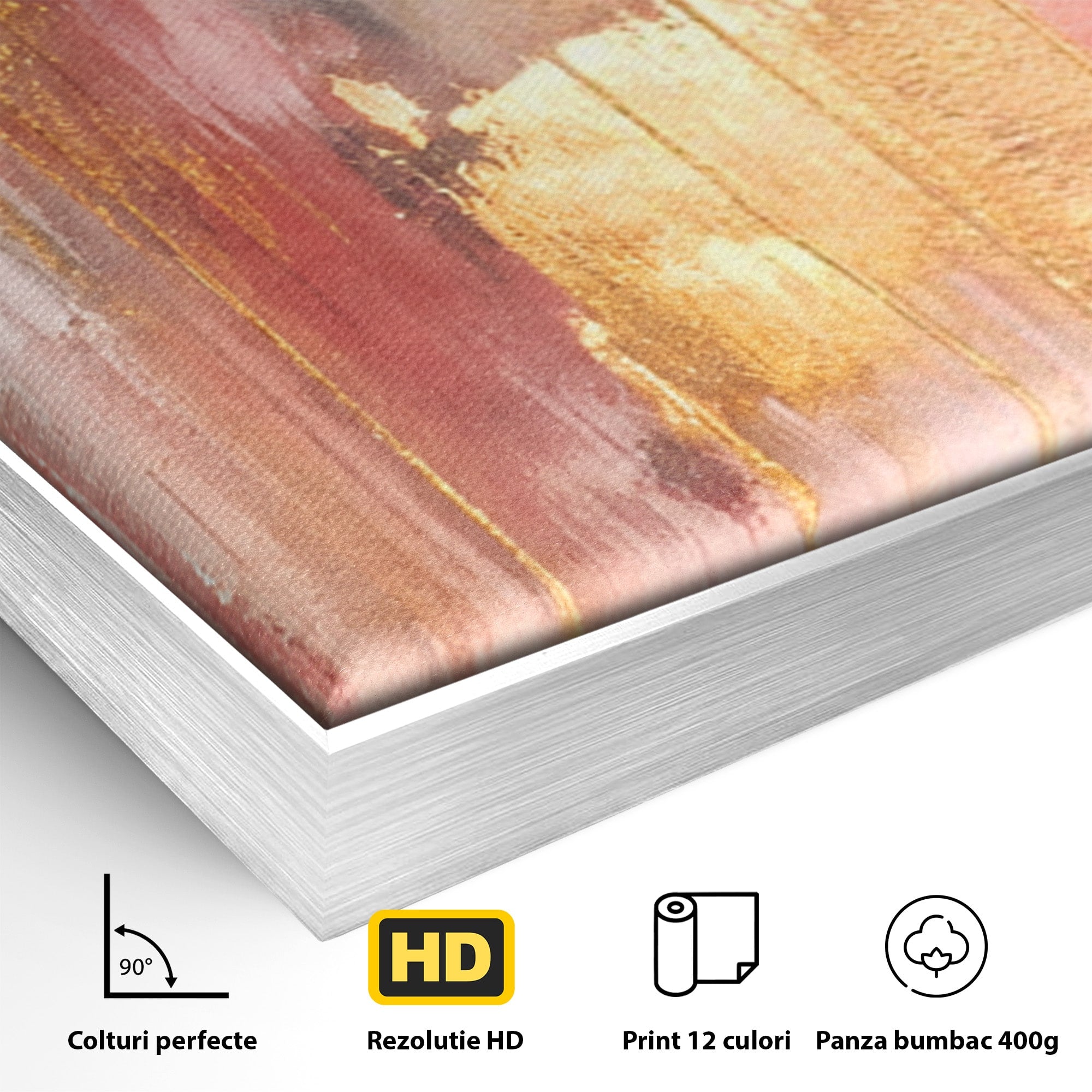 Set 2 Tablouri Canvas Premium LuxCanva® PI2-1375, Rasarit Roz Auriu, Abstract, Arta Contemporana, Lux, Modern, Culori Vibrante, Living, Dormitor, Salon