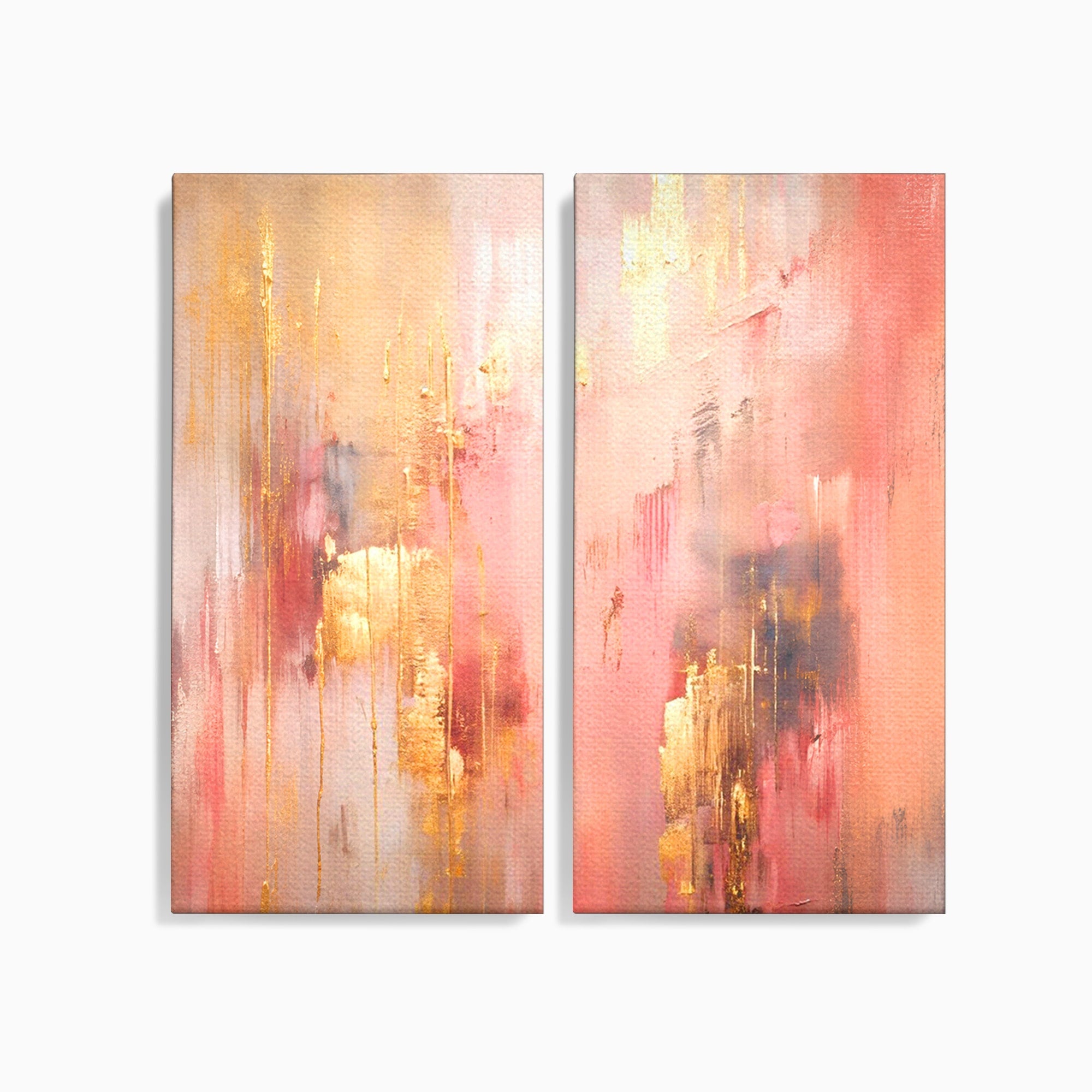 Set 2 Tablouri Canvas Premium LuxCanva® PI2-1375, Rasarit Roz Auriu, Abstract, Arta Contemporana, Lux, Modern, Culori Vibrante, Living, Dormitor, Salon