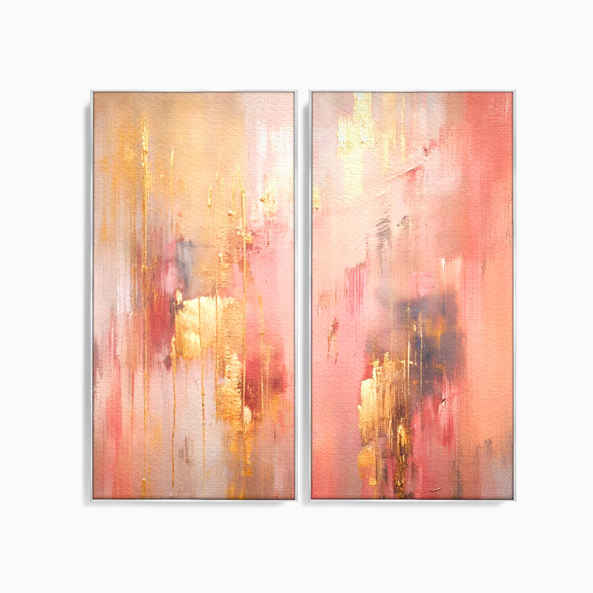 Set 2 Tablouri Canvas Premium LuxCanva® PI2-1375, Rasarit Roz Auriu, Abstract, Arta Contemporana, Lux, Modern, Culori Vibrante, Living, Dormitor, Salon