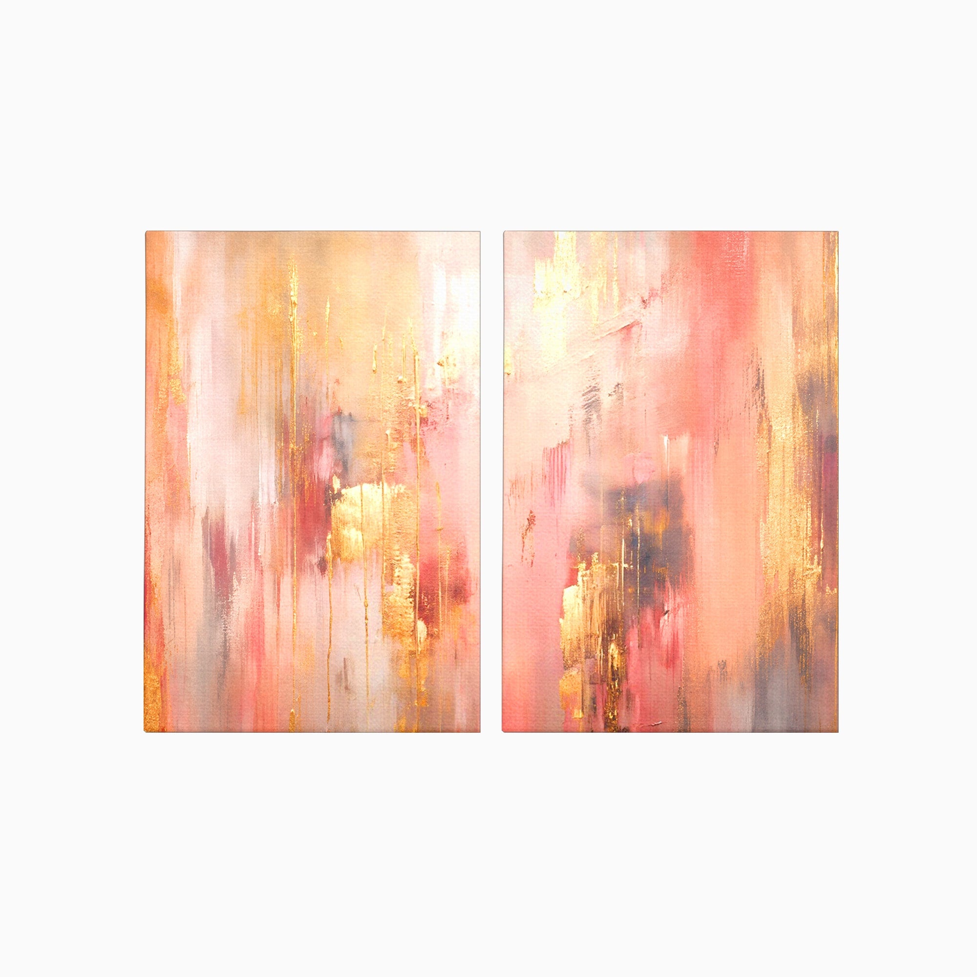 Set 2 Tablouri Canvas Premium LuxCanva® PI2-1375, Rasarit Roz Auriu, Abstract, Arta Contemporana, Lux, Modern, Culori Vibrante, Living, Dormitor, Salon
