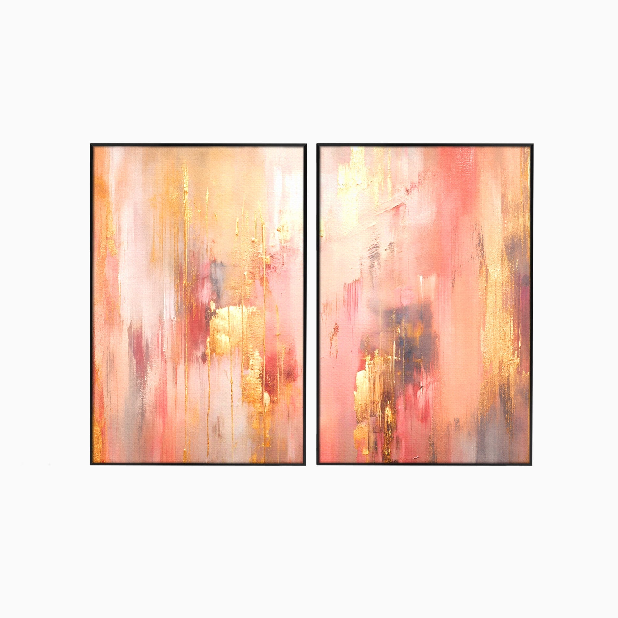 Set 2 Tablouri Canvas Premium LuxCanva® PI2-1375, Rasarit Roz Auriu, Abstract, Arta Contemporana, Lux, Modern, Culori Vibrante, Living, Dormitor, Salon