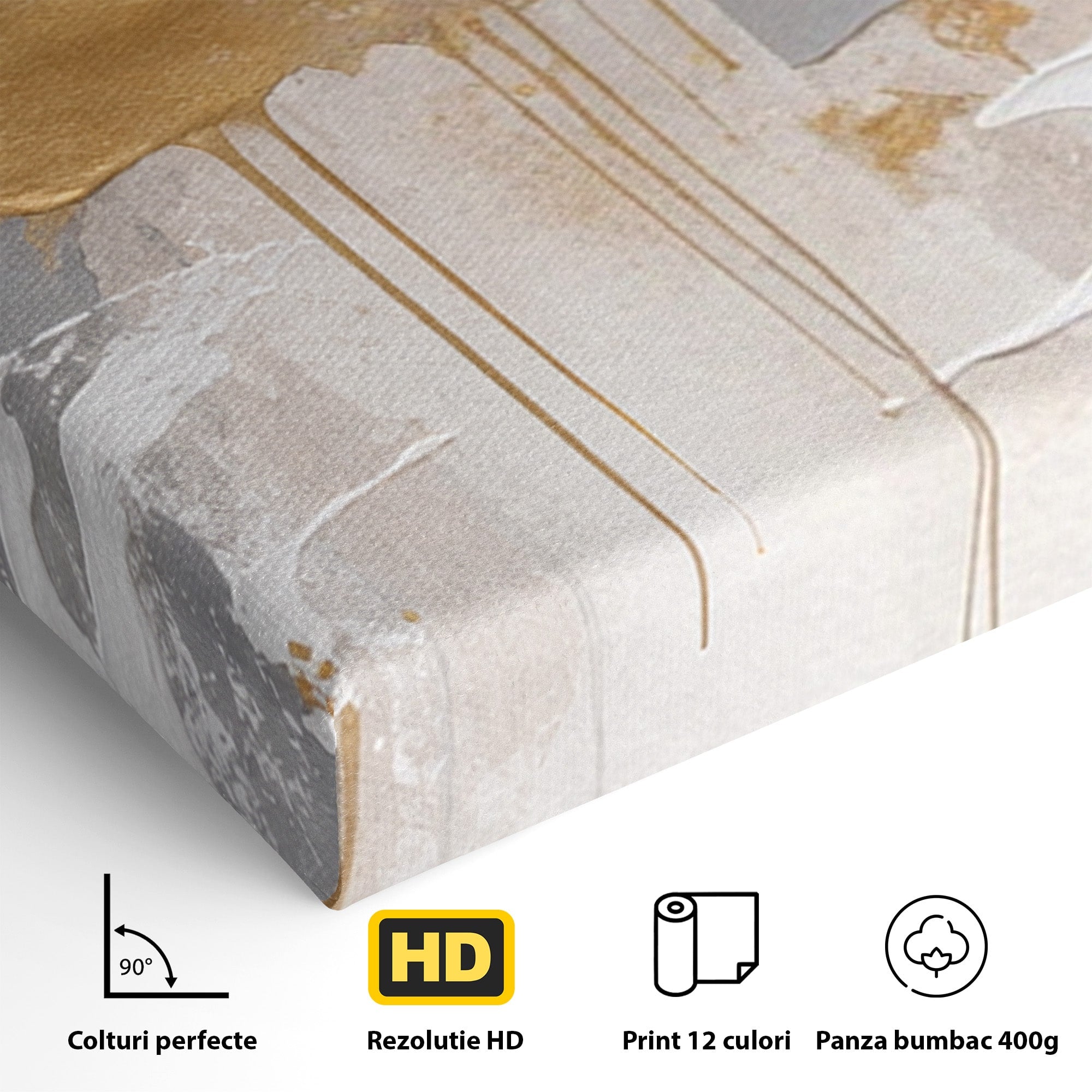 Set 2 Tablouri Canvas Premium LuxCanva® PI2-1378, Explozie Aurie Abstracta, Gri, Modern, Auriu, Culori Vibrante, Living, Dormitor, Salon