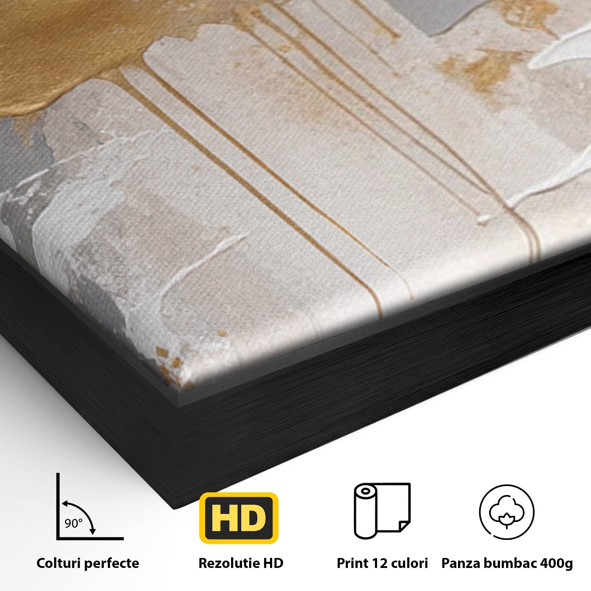 Set 2 Tablouri Canvas Premium LuxCanva® PI2-1378, Explozie Aurie Abstracta, Gri, Modern, Auriu, Culori Vibrante, Living, Dormitor, Salon