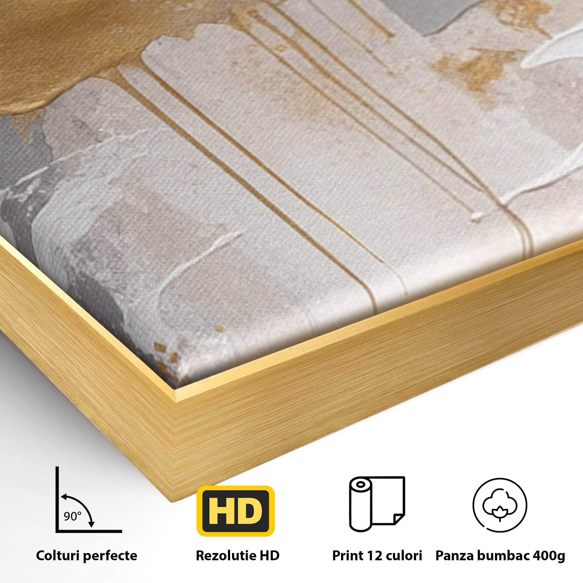 Set 2 Tablouri Canvas Premium LuxCanva® PI2-1378, Explozie Aurie Abstracta, Gri, Modern, Auriu, Culori Vibrante, Living, Dormitor, Salon