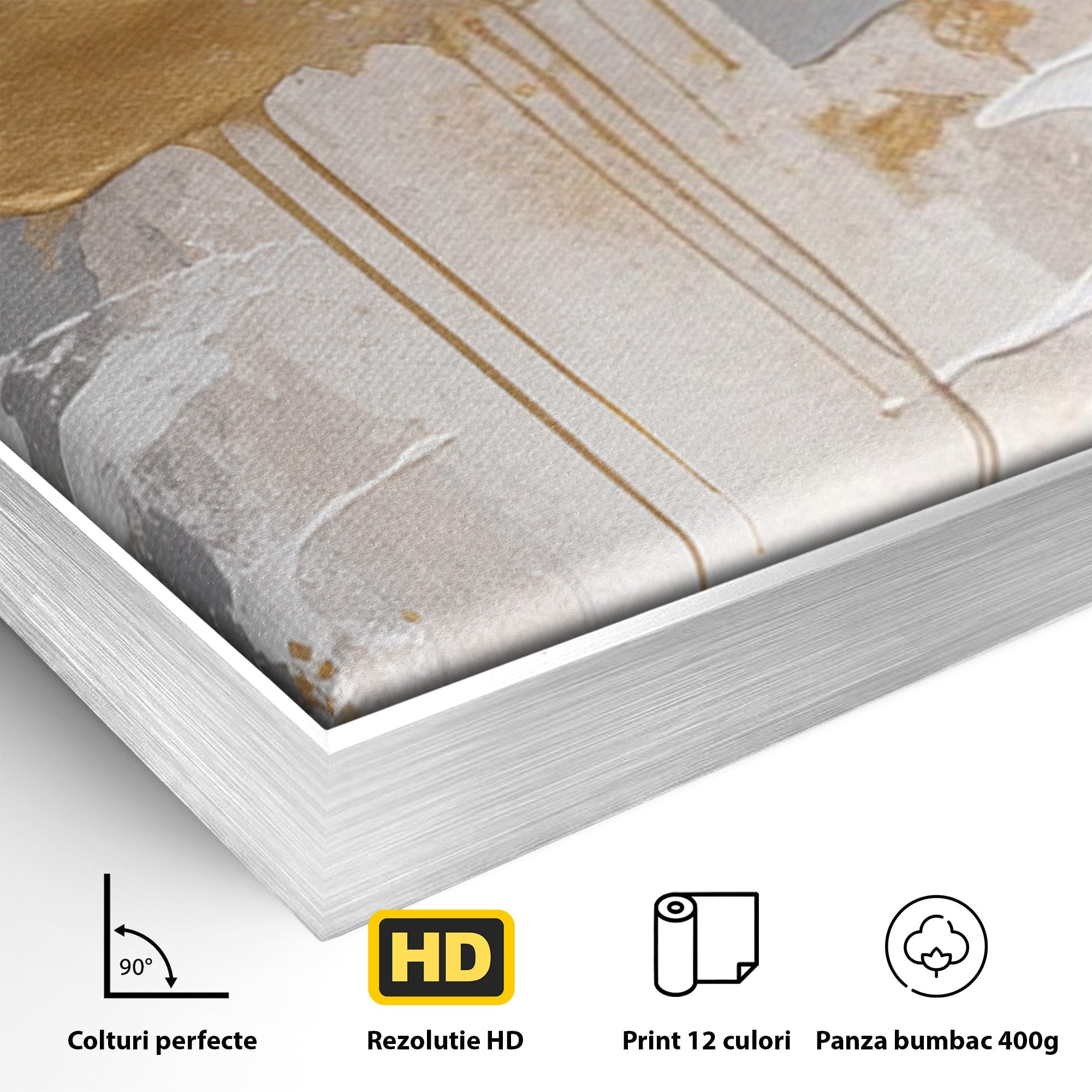 Set 2 Tablouri Canvas Premium LuxCanva® PI2-1378, Explozie Aurie Abstracta, Gri, Modern, Auriu, Culori Vibrante, Living, Dormitor, Salon