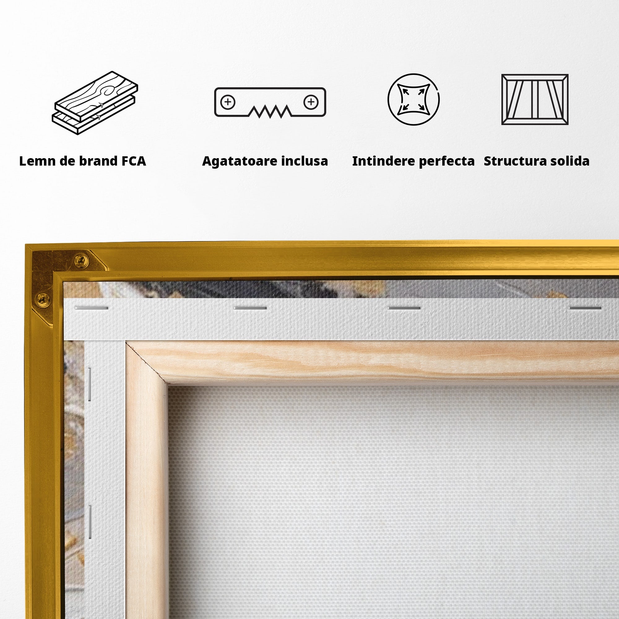 Set 2 Tablouri Canvas Premium LuxCanva® PI2-1378, Explozie Aurie Abstracta, Gri, Modern, Auriu, Culori Vibrante, Living, Dormitor, Salon
