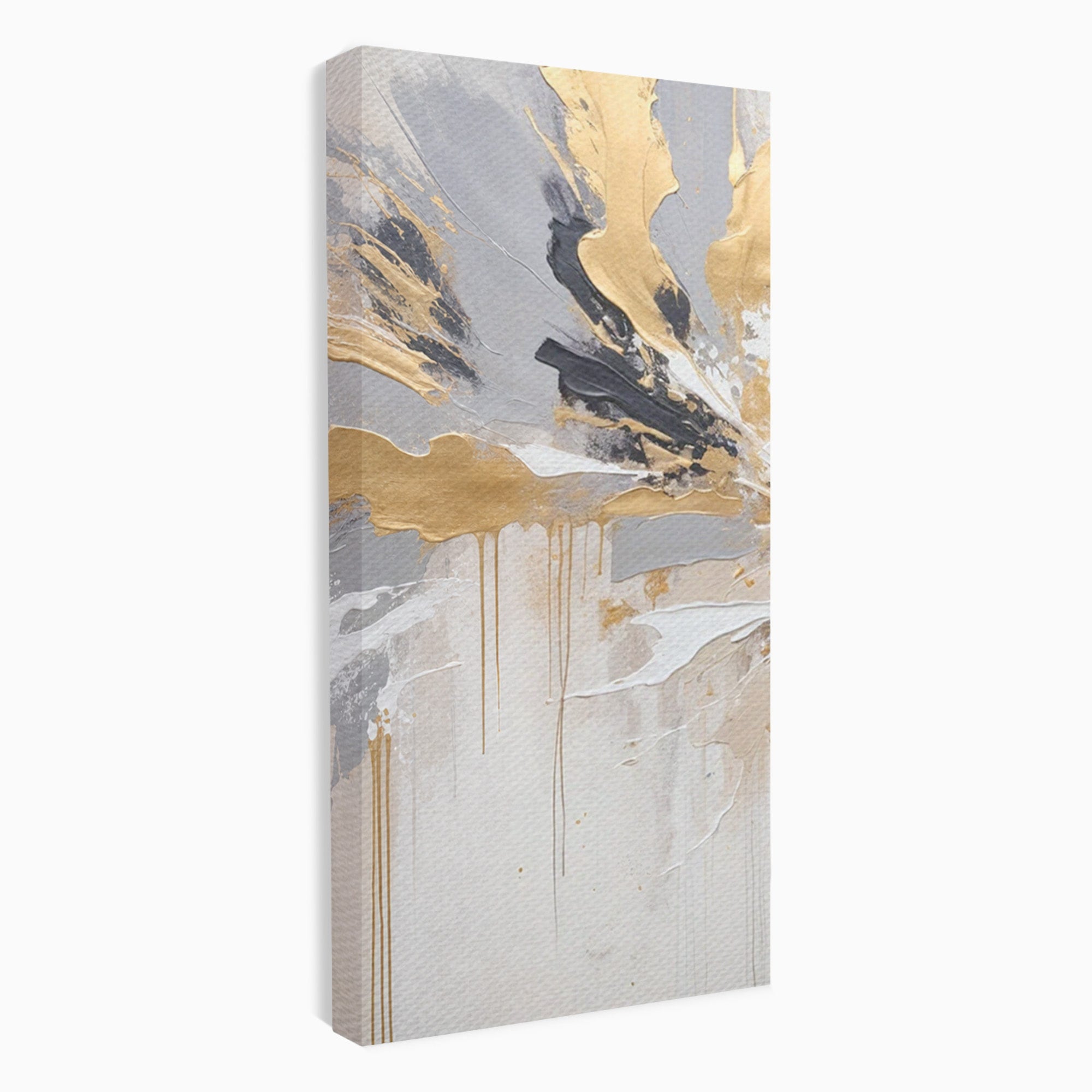 Set 2 Tablouri Canvas Premium LuxCanva® PI2-1378, Explozie Aurie Abstracta, Gri, Modern, Auriu, Culori Vibrante, Living, Dormitor, Salon