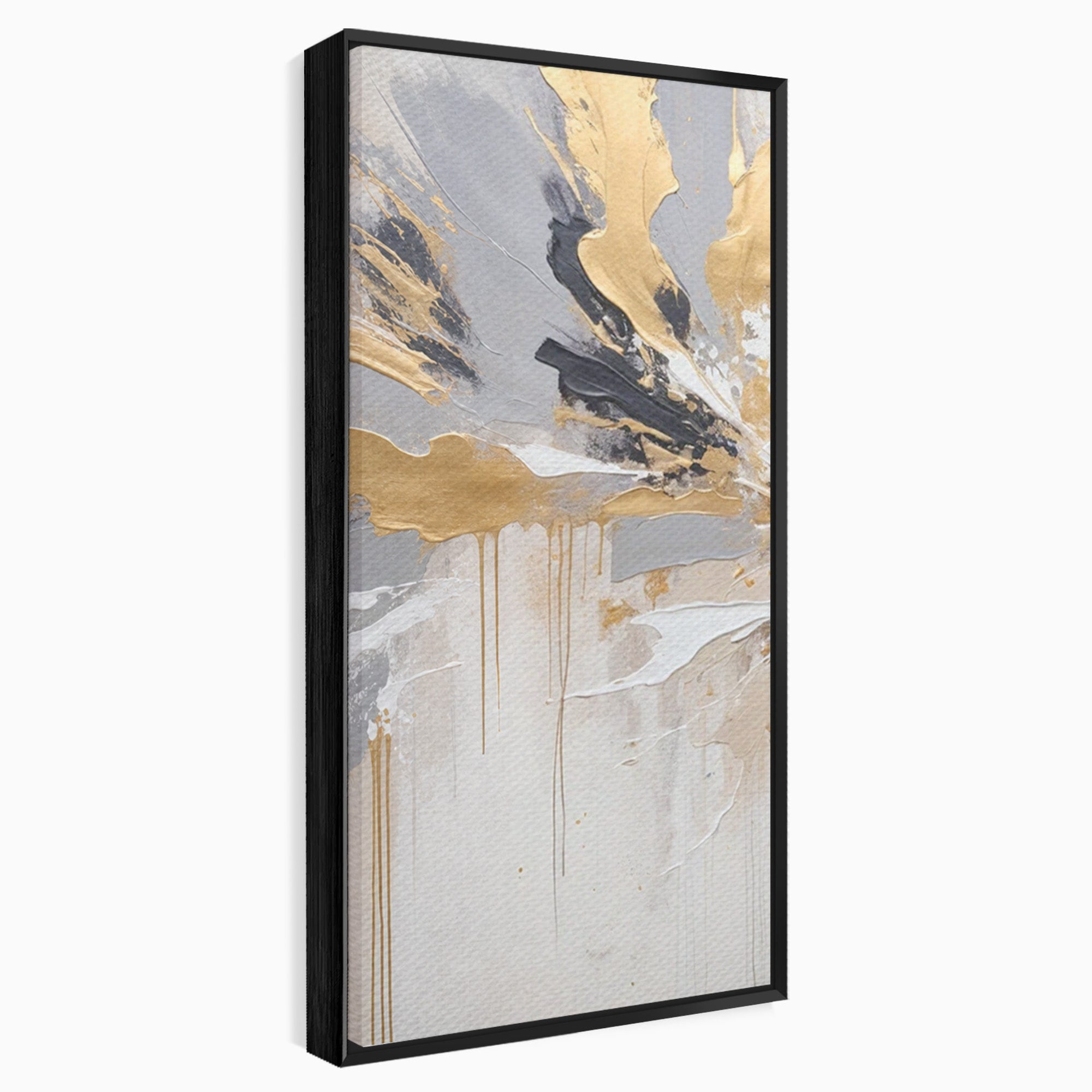 Set 2 Tablouri Canvas Premium LuxCanva® PI2-1378, Explozie Aurie Abstracta, Gri, Modern, Auriu, Culori Vibrante, Living, Dormitor, Salon