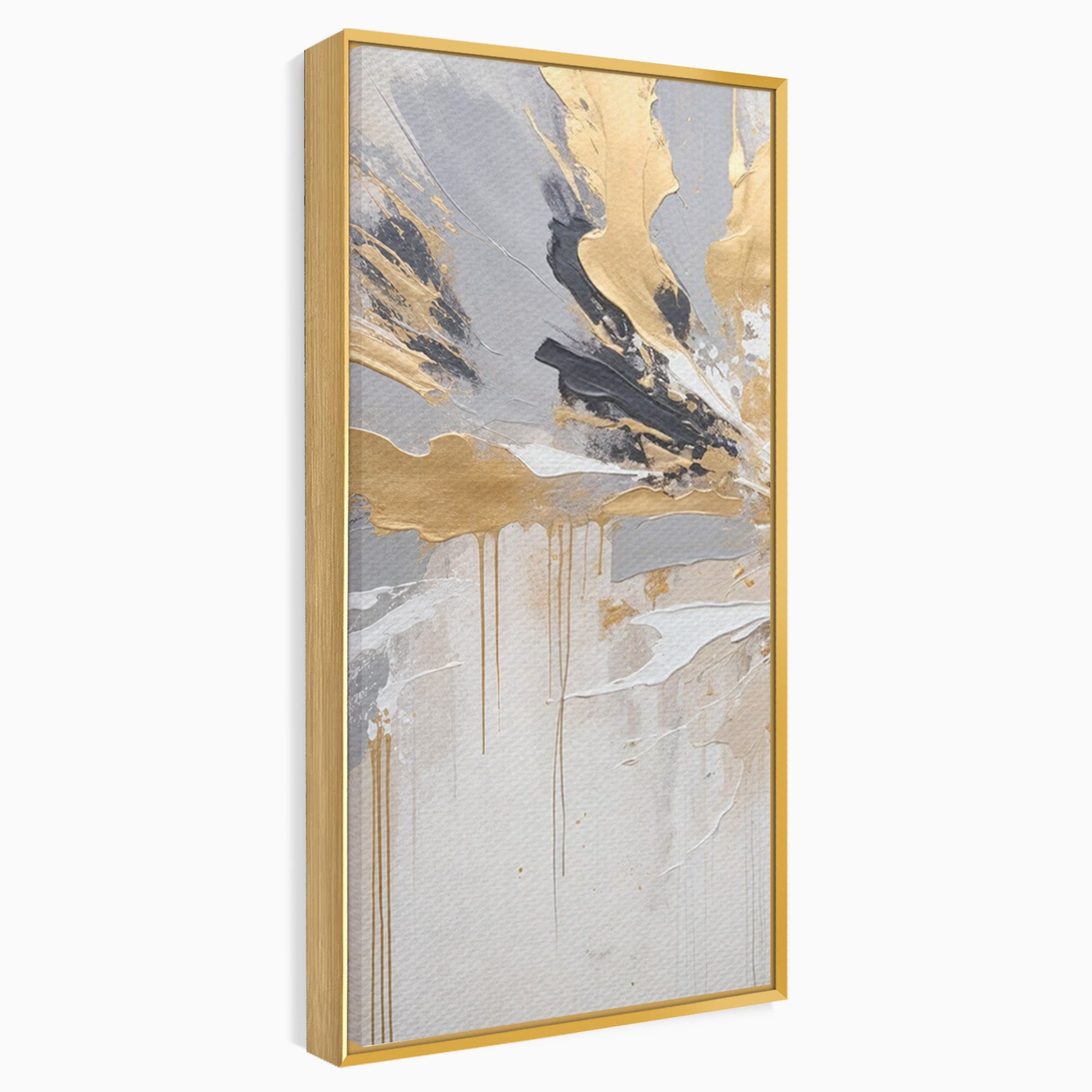 Set 2 Tablouri Canvas Premium LuxCanva® PI2-1378, Explozie Aurie Abstracta, Gri, Modern, Auriu, Culori Vibrante, Living, Dormitor, Salon