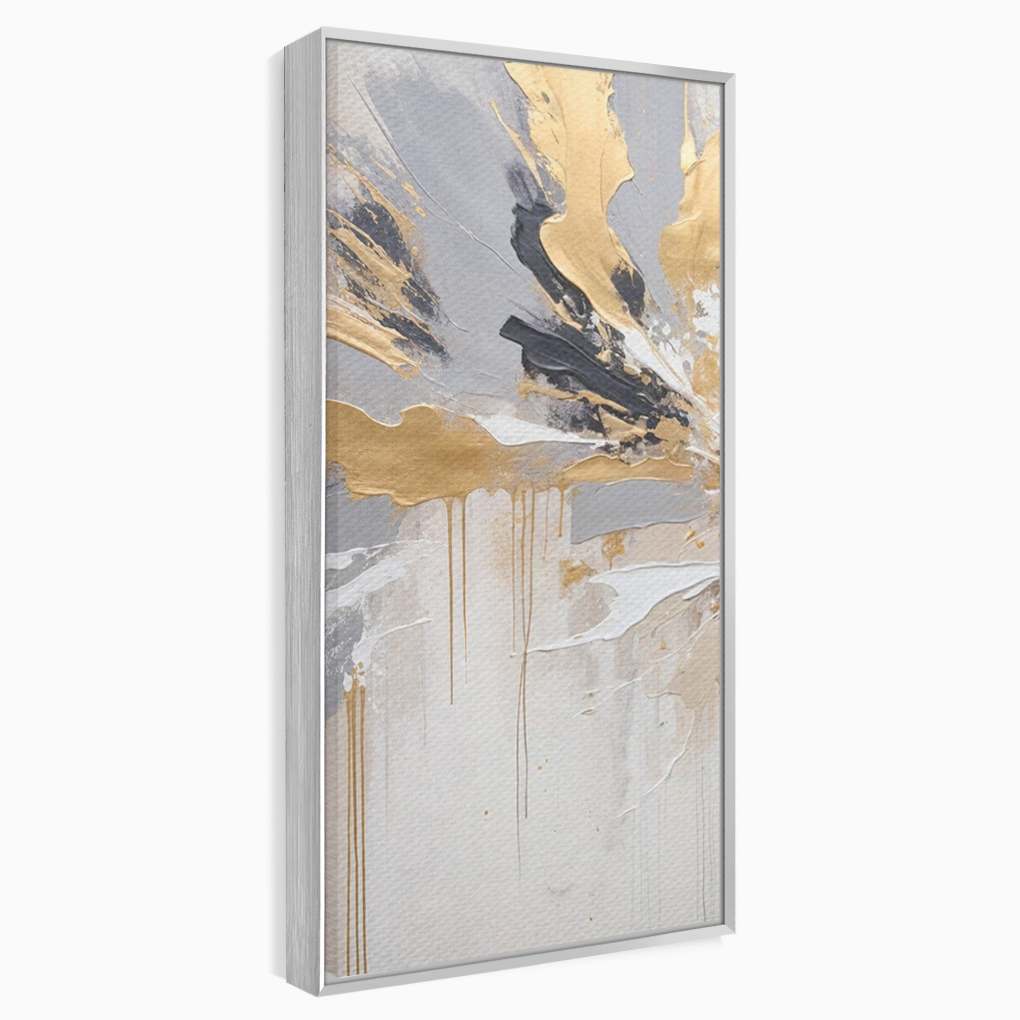 Set 2 Tablouri Canvas Premium LuxCanva® PI2-1378, Explozie Aurie Abstracta, Gri, Modern, Auriu, Culori Vibrante, Living, Dormitor, Salon