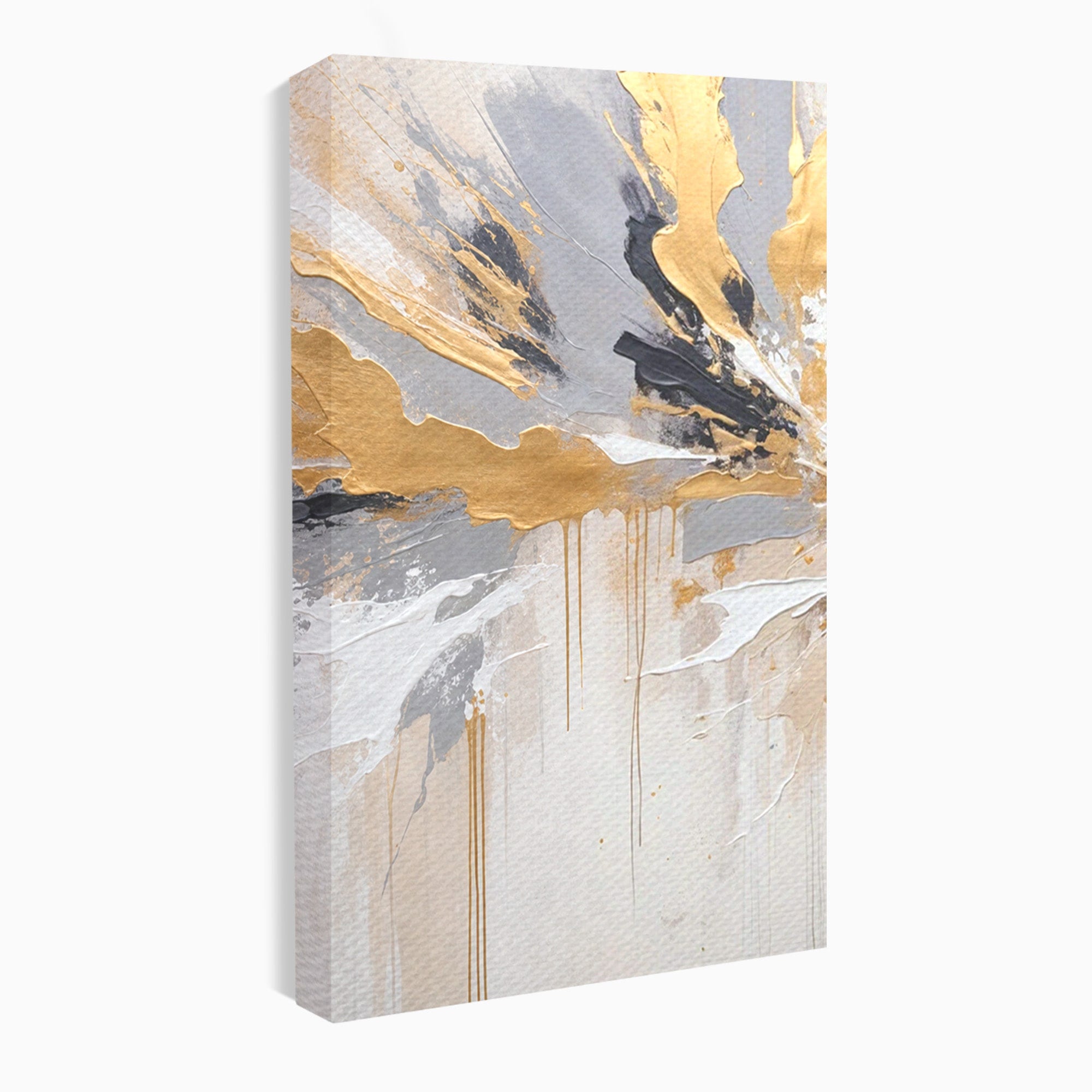 Set 2 Tablouri Canvas Premium LuxCanva® PI2-1378, Explozie Aurie Abstracta, Gri, Modern, Auriu, Culori Vibrante, Living, Dormitor, Salon