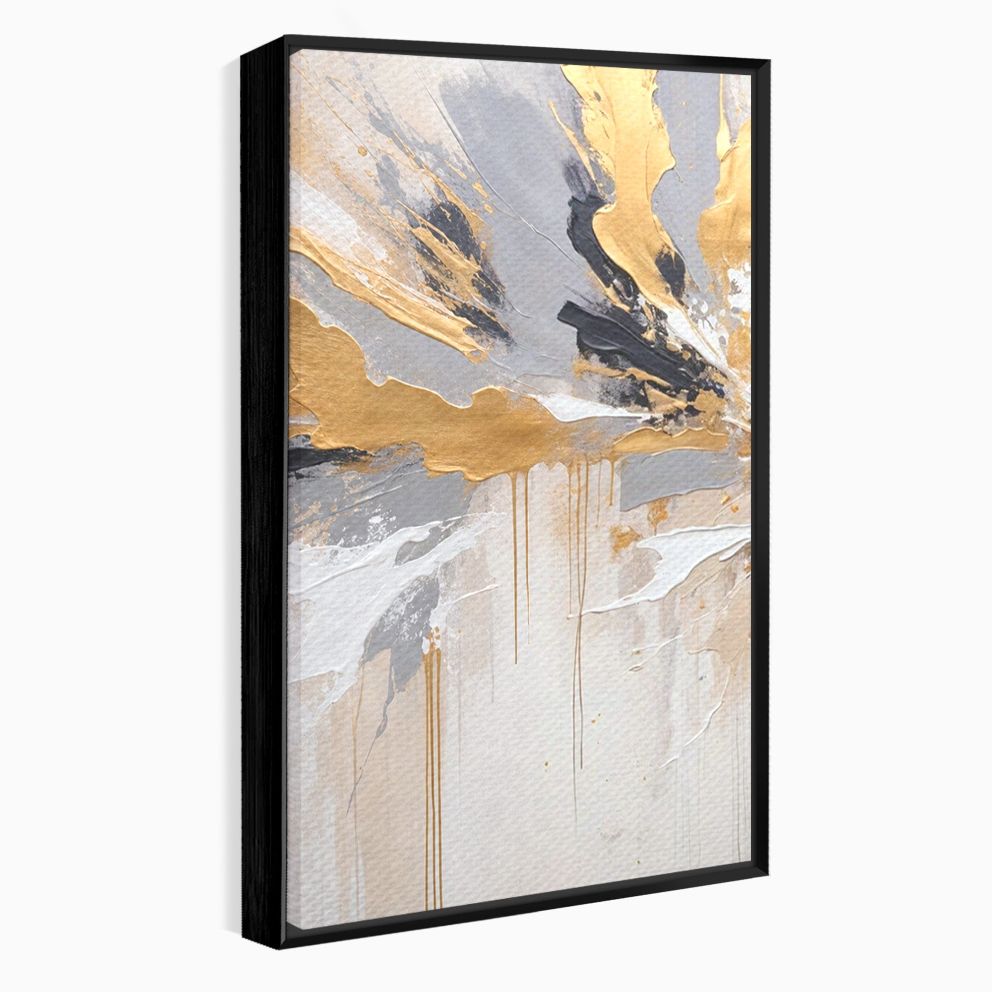 Set 2 Tablouri Canvas Premium LuxCanva® PI2-1378, Explozie Aurie Abstracta, Gri, Modern, Auriu, Culori Vibrante, Living, Dormitor, Salon