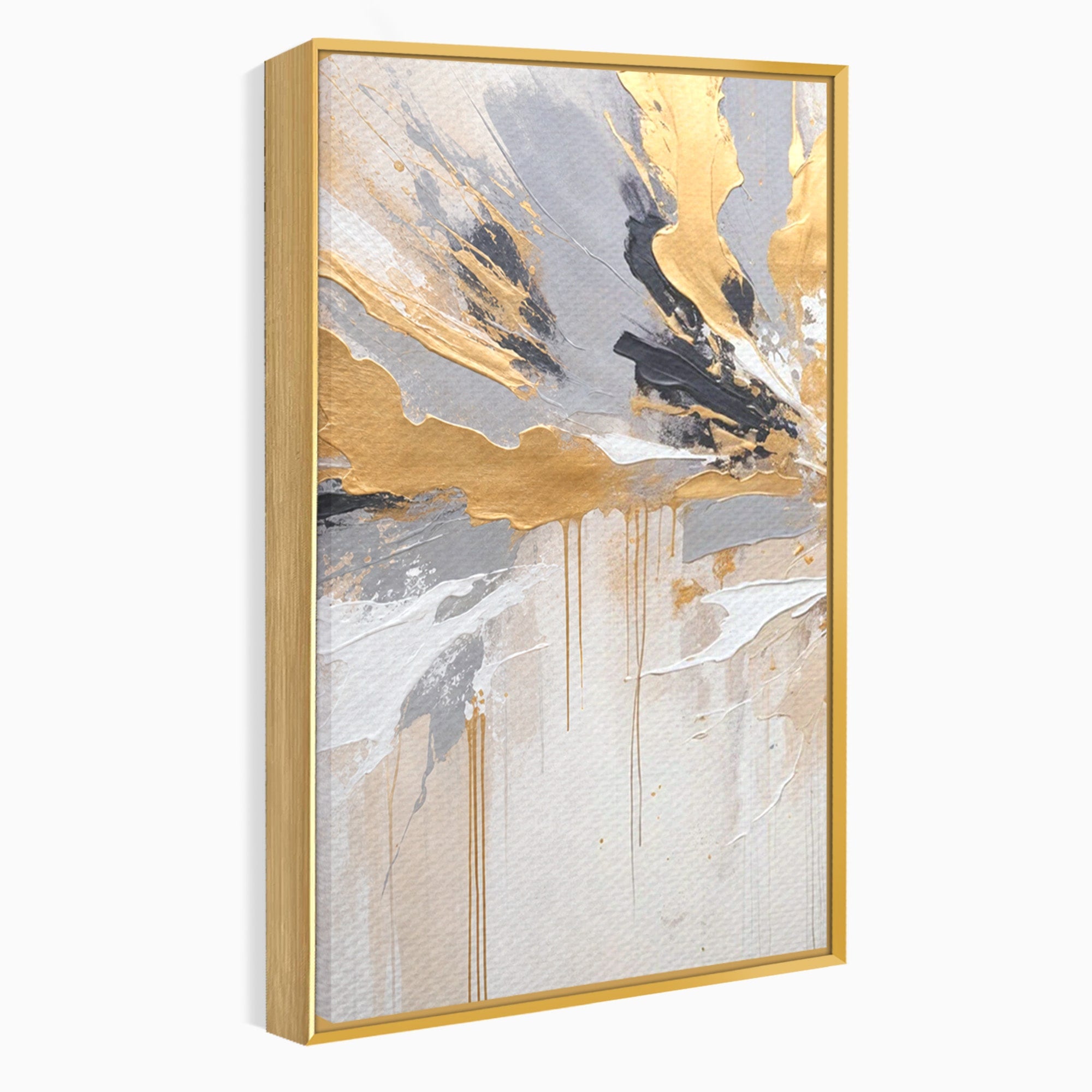 Set 2 Tablouri Canvas Premium LuxCanva® PI2-1378, Explozie Aurie Abstracta, Gri, Modern, Auriu, Culori Vibrante, Living, Dormitor, Salon