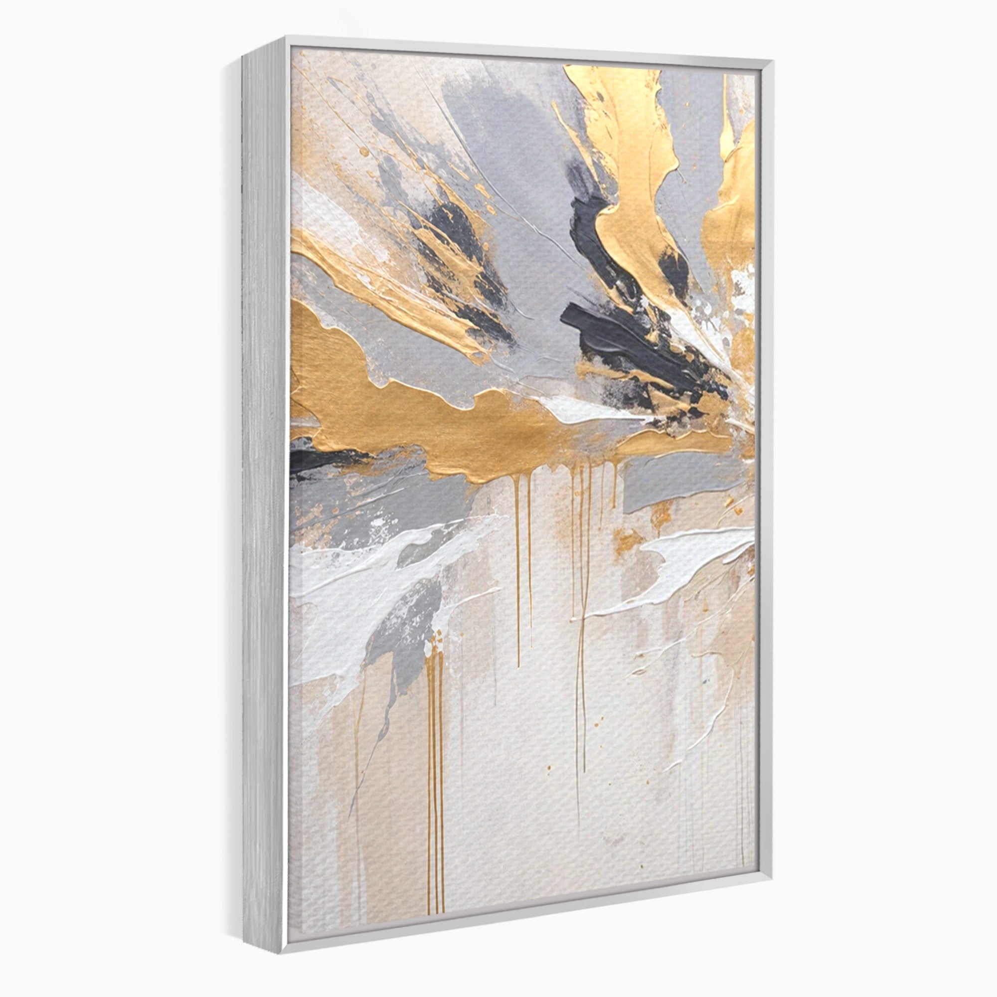 Set 2 Tablouri Canvas Premium LuxCanva® PI2-1378, Explozie Aurie Abstracta, Gri, Modern, Auriu, Culori Vibrante, Living, Dormitor, Salon