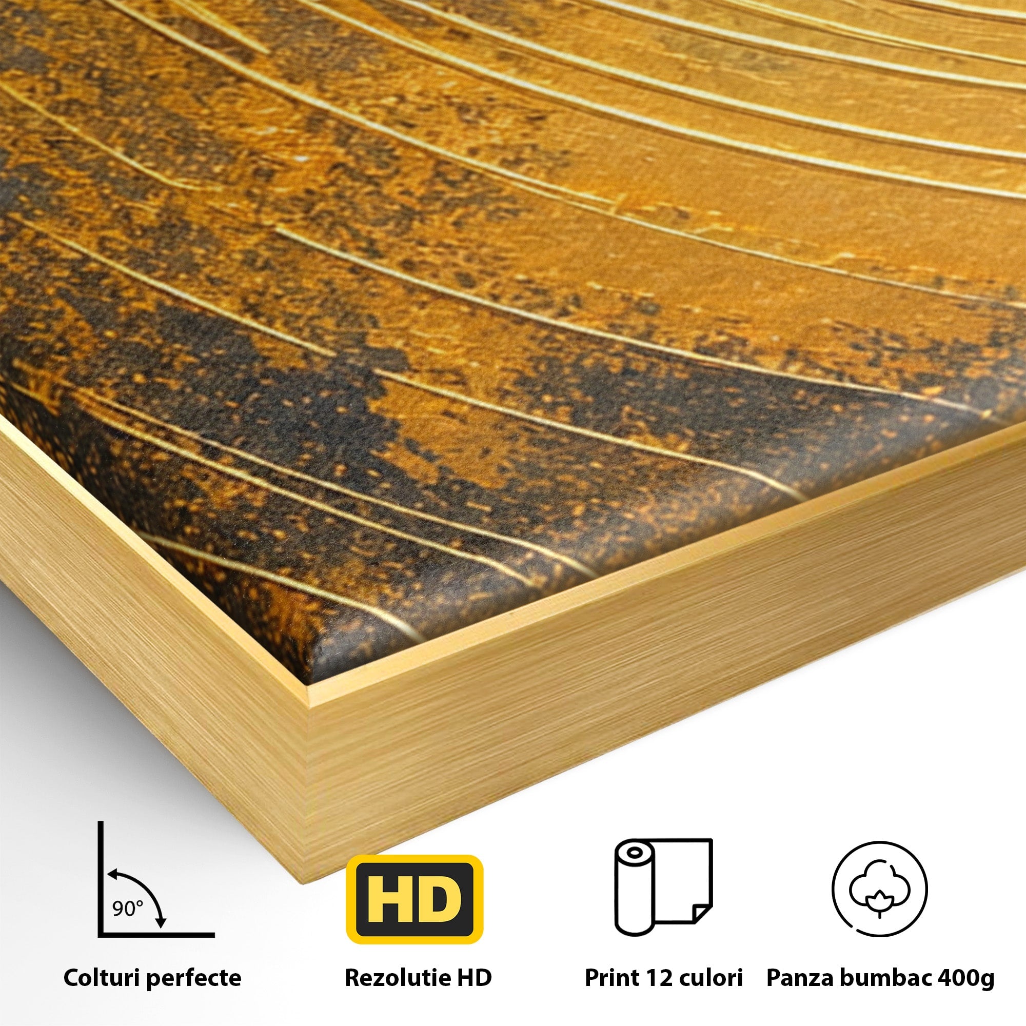 Set 3 Tablouri Canvas Premium LuxCanva® PI3-1177, Vortexul Auriu, Abstract, Spirala, Eclipsa, Negru, Living, Culori Vibrante