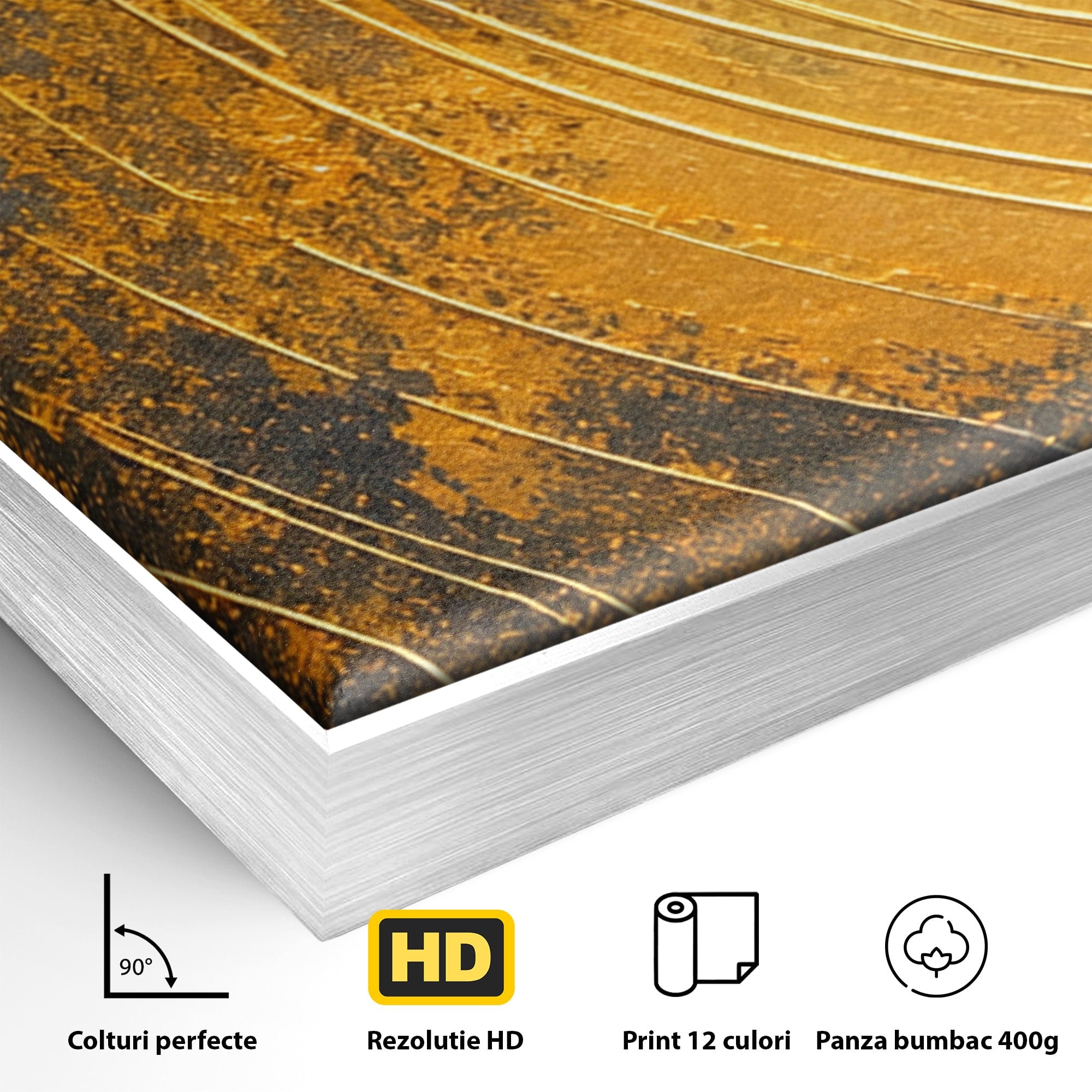 Set 3 Tablouri Canvas Premium LuxCanva® PI3-1177, Vortexul Auriu, Abstract, Spirala, Eclipsa, Negru, Living, Culori Vibrante