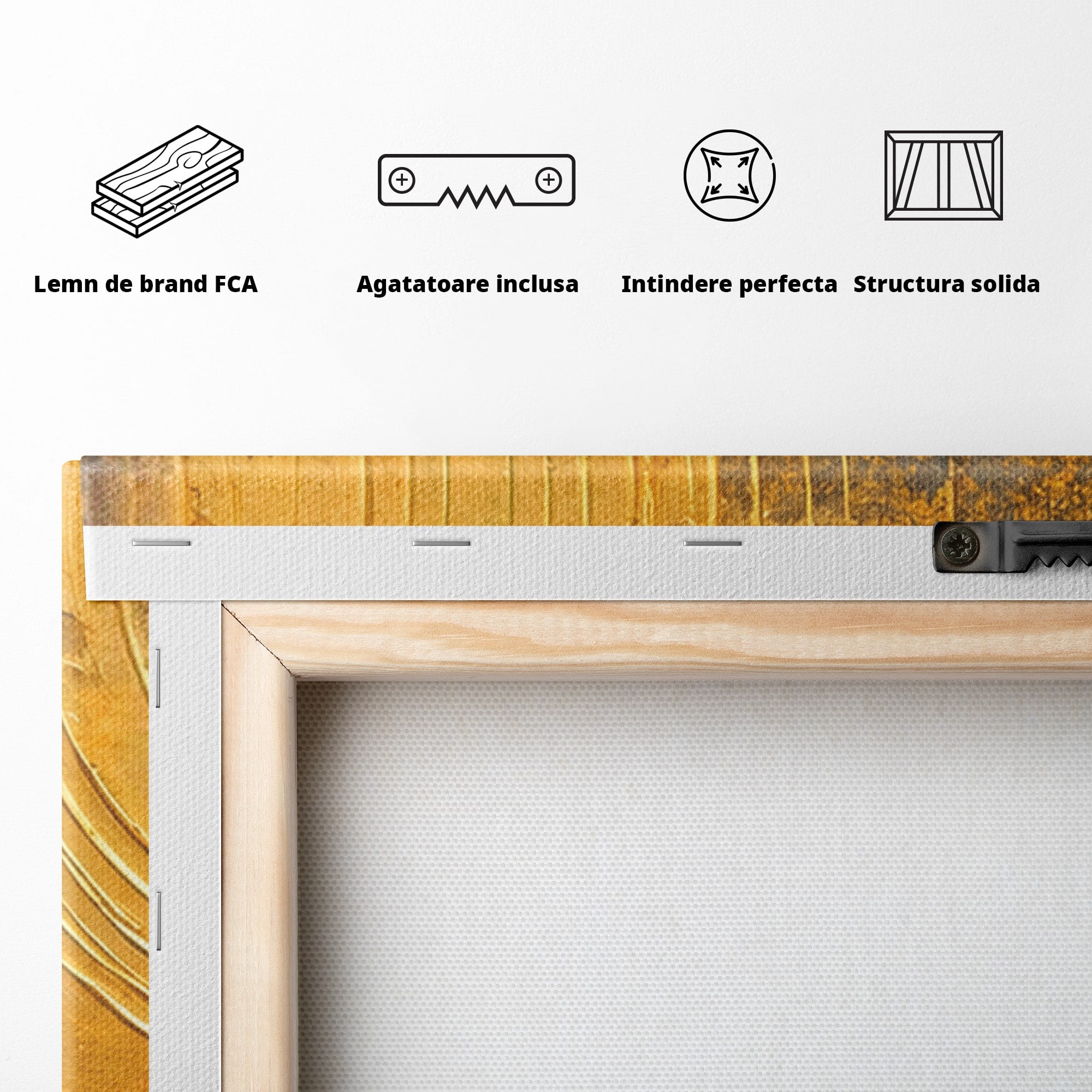 Set 3 Tablouri Canvas Premium LuxCanva® PI3-1177, Vortexul Auriu, Abstract, Spirala, Eclipsa, Negru, Living, Culori Vibrante