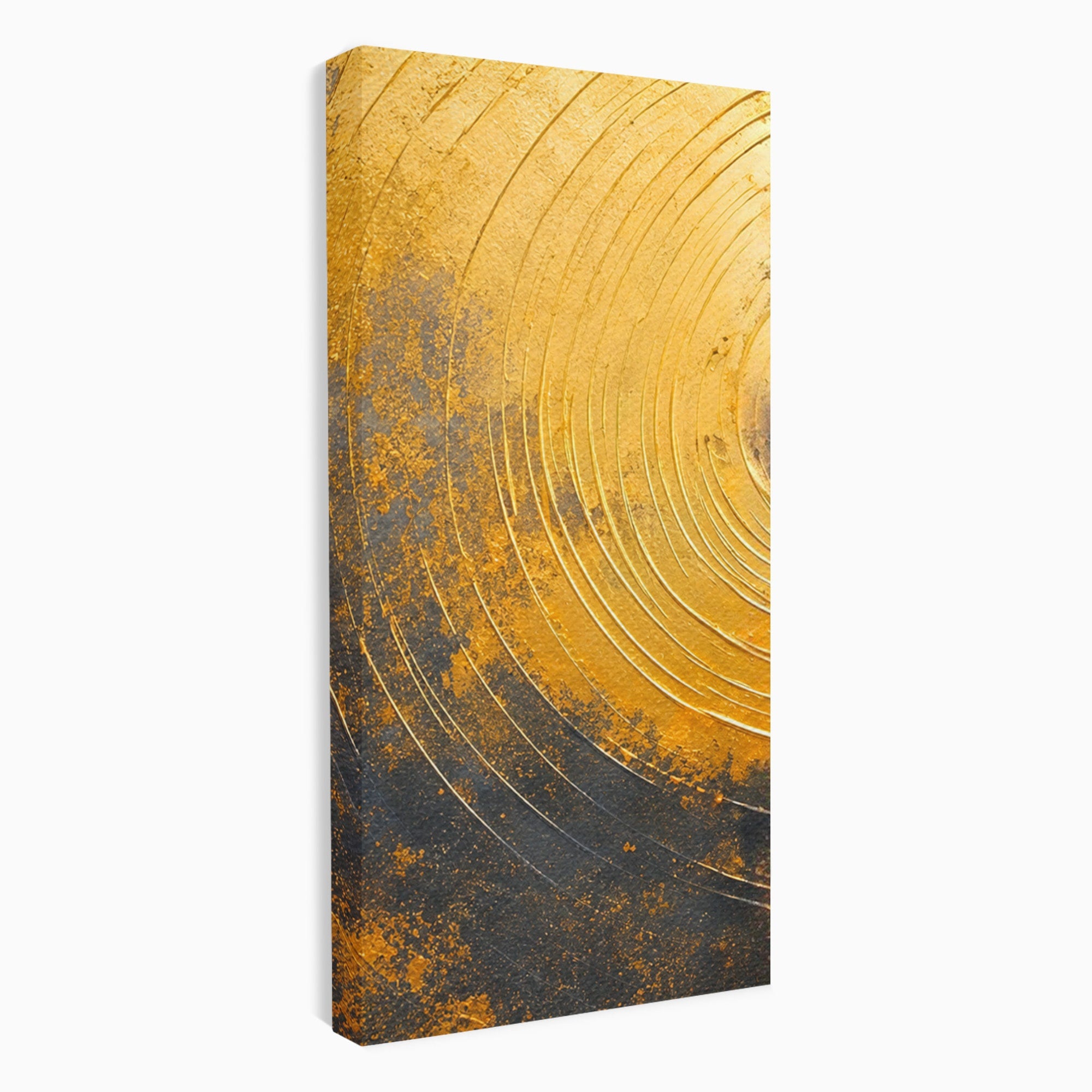 Set 3 Tablouri Canvas Premium LuxCanva® PI3-1177, Vortexul Auriu, Abstract, Spirala, Eclipsa, Negru, Living, Culori Vibrante