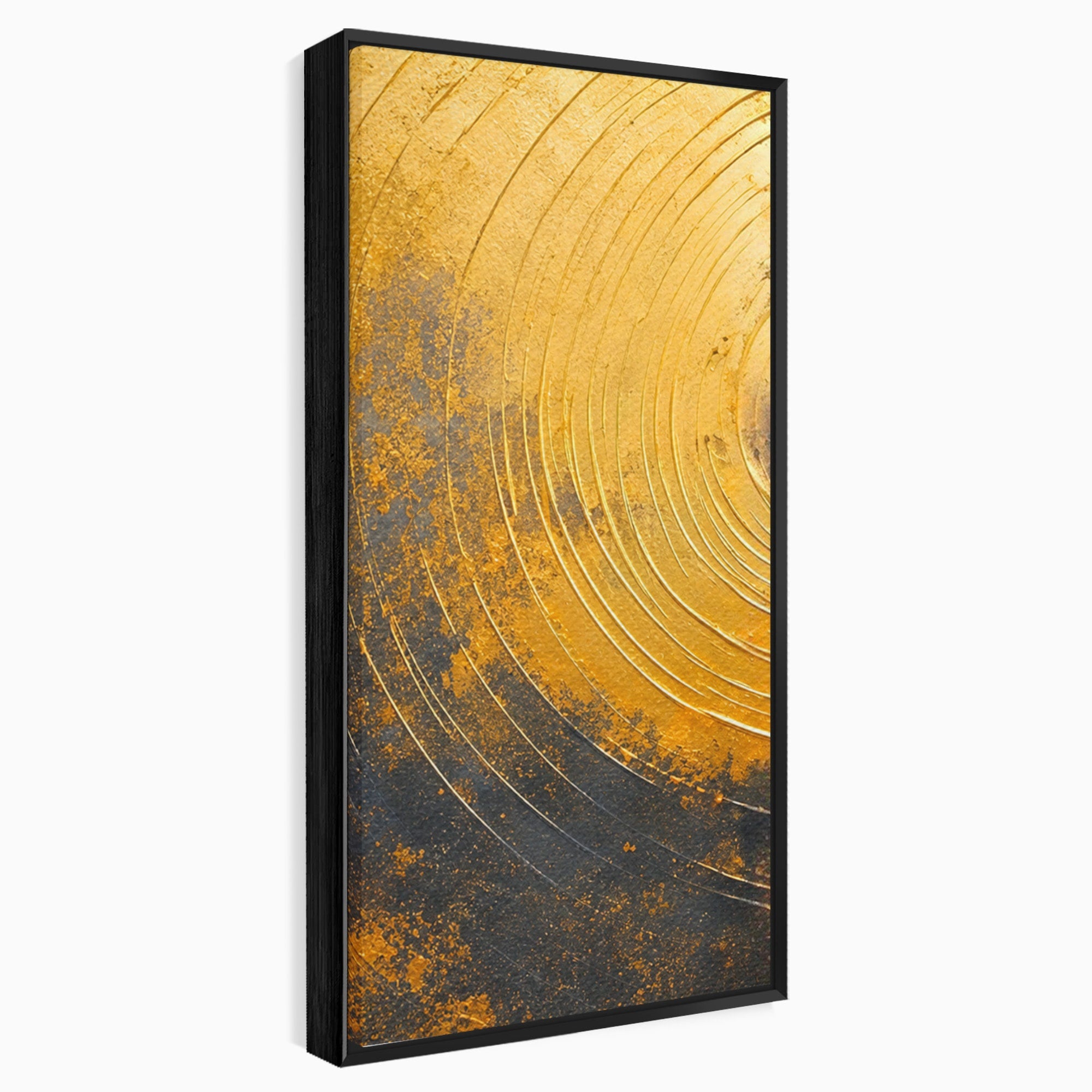 Set 3 Tablouri Canvas Premium LuxCanva® PI3-1177, Vortexul Auriu, Abstract, Spirala, Eclipsa, Negru, Living, Culori Vibrante