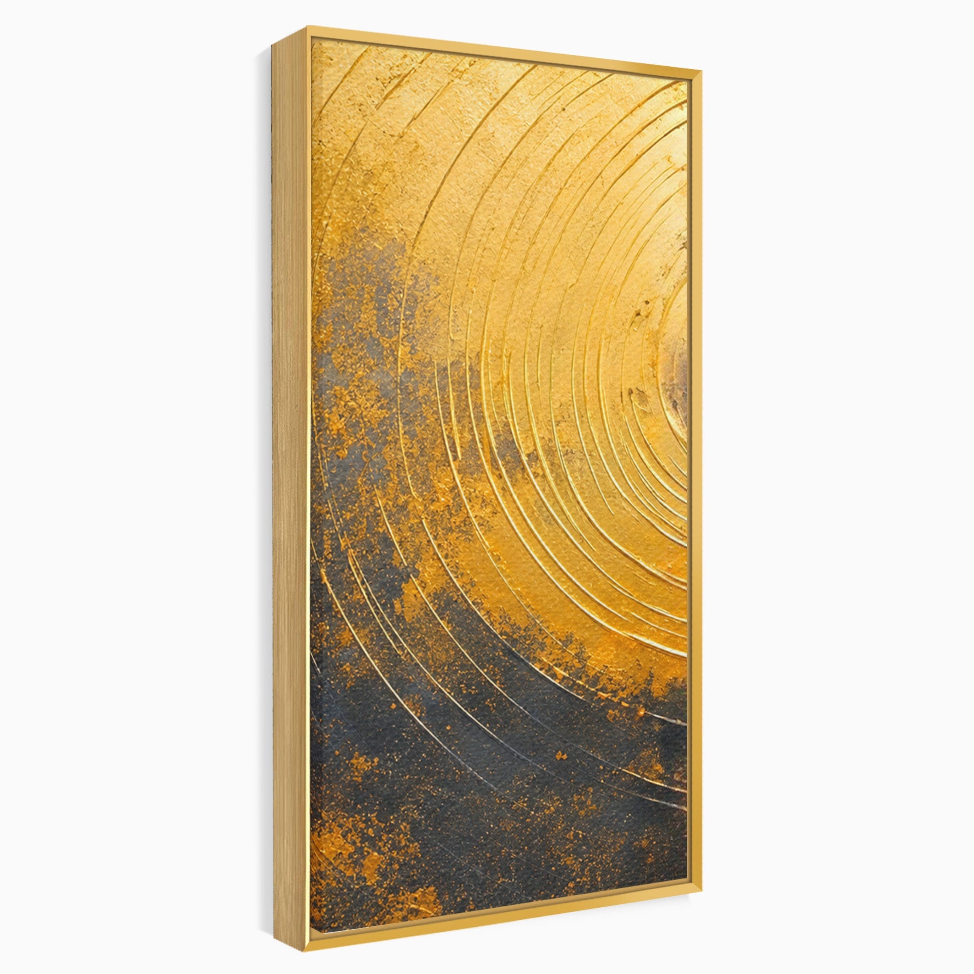Set 3 Tablouri Canvas Premium LuxCanva® PI3-1177, Vortexul Auriu, Abstract, Spirala, Eclipsa, Negru, Living, Culori Vibrante