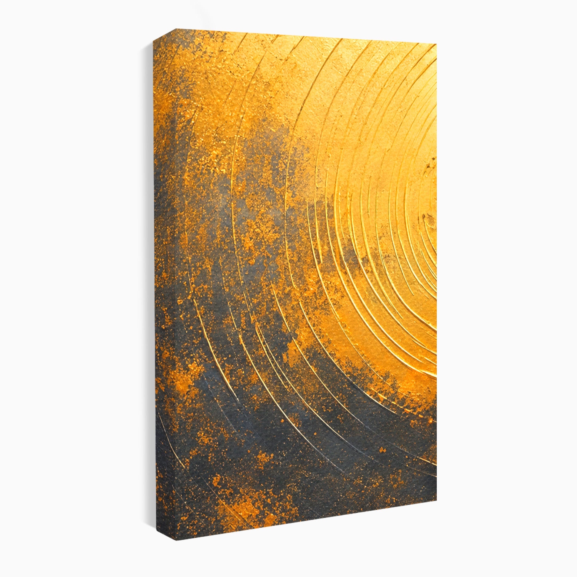 Set 3 Tablouri Canvas Premium LuxCanva® PI3-1177, Vortexul Auriu, Abstract, Spirala, Eclipsa, Negru, Living, Culori Vibrante