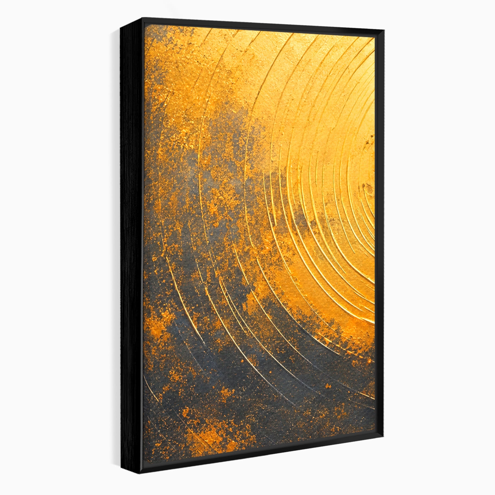 Set 3 Tablouri Canvas Premium LuxCanva® PI3-1177, Vortexul Auriu, Abstract, Spirala, Eclipsa, Negru, Living, Culori Vibrante