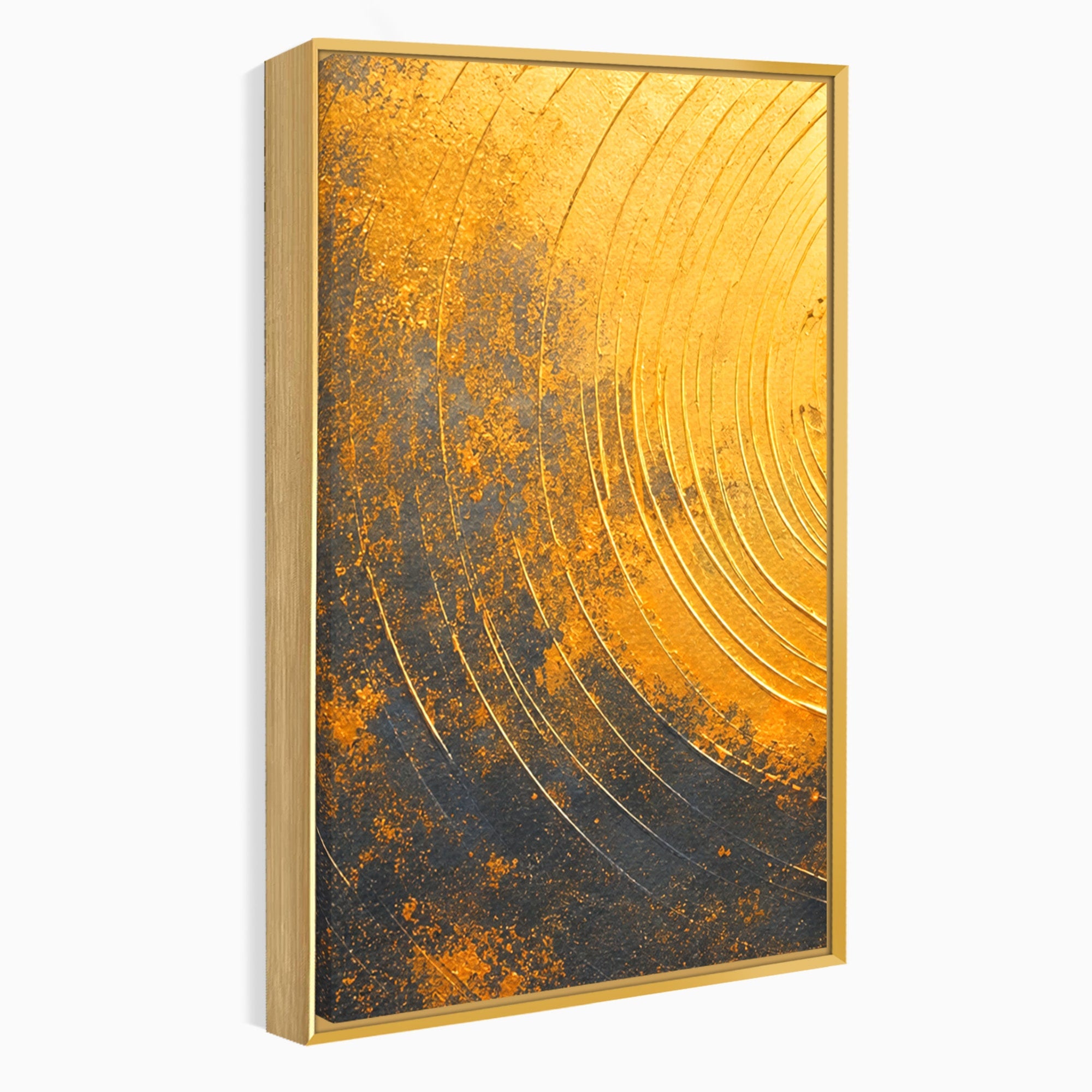 Set 3 Tablouri Canvas Premium LuxCanva® PI3-1177, Vortexul Auriu, Abstract, Spirala, Eclipsa, Negru, Living, Culori Vibrante