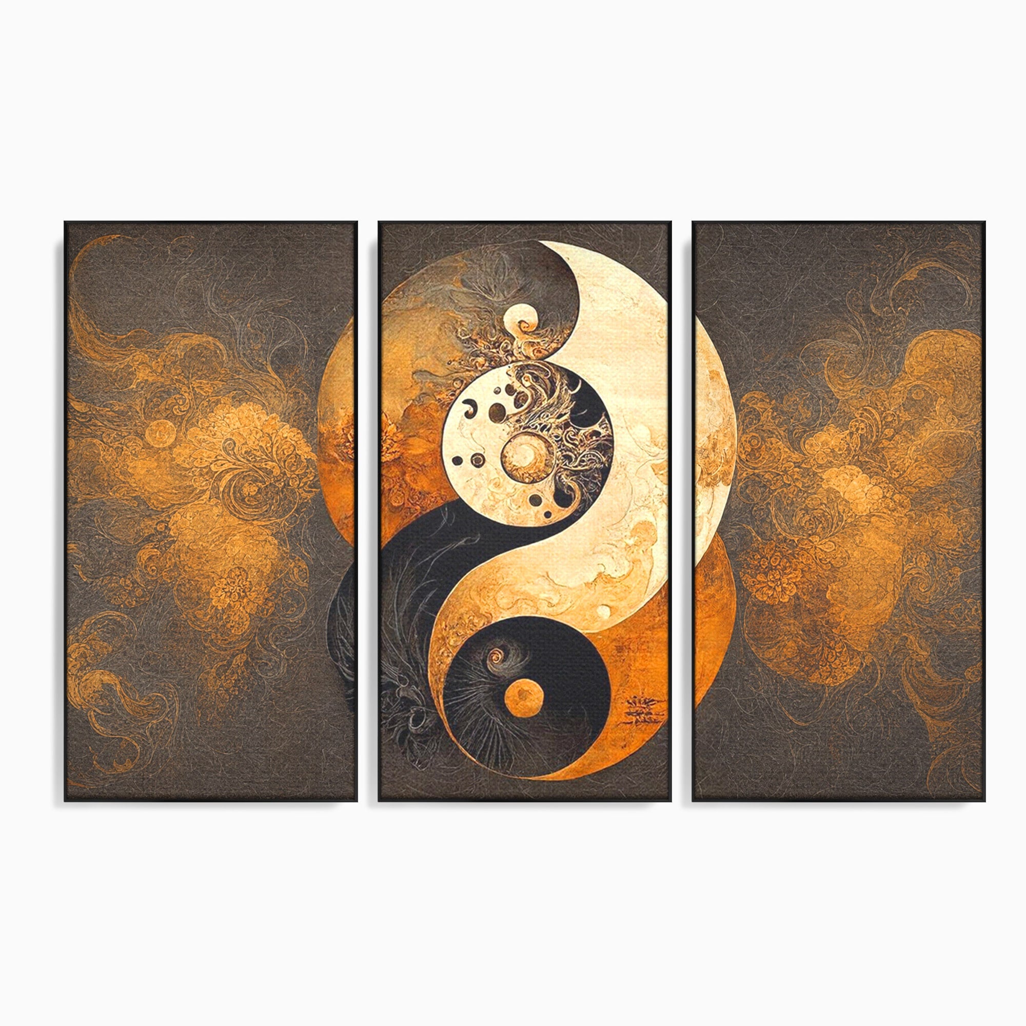 Set 3 Tablouri Canvas Premium LuxCanva® PI3-1181, Yin Si Yang, Abstract, Cercuri, Arta, Echilibru, Meditatie, Living, Birou, Culori Vibrante