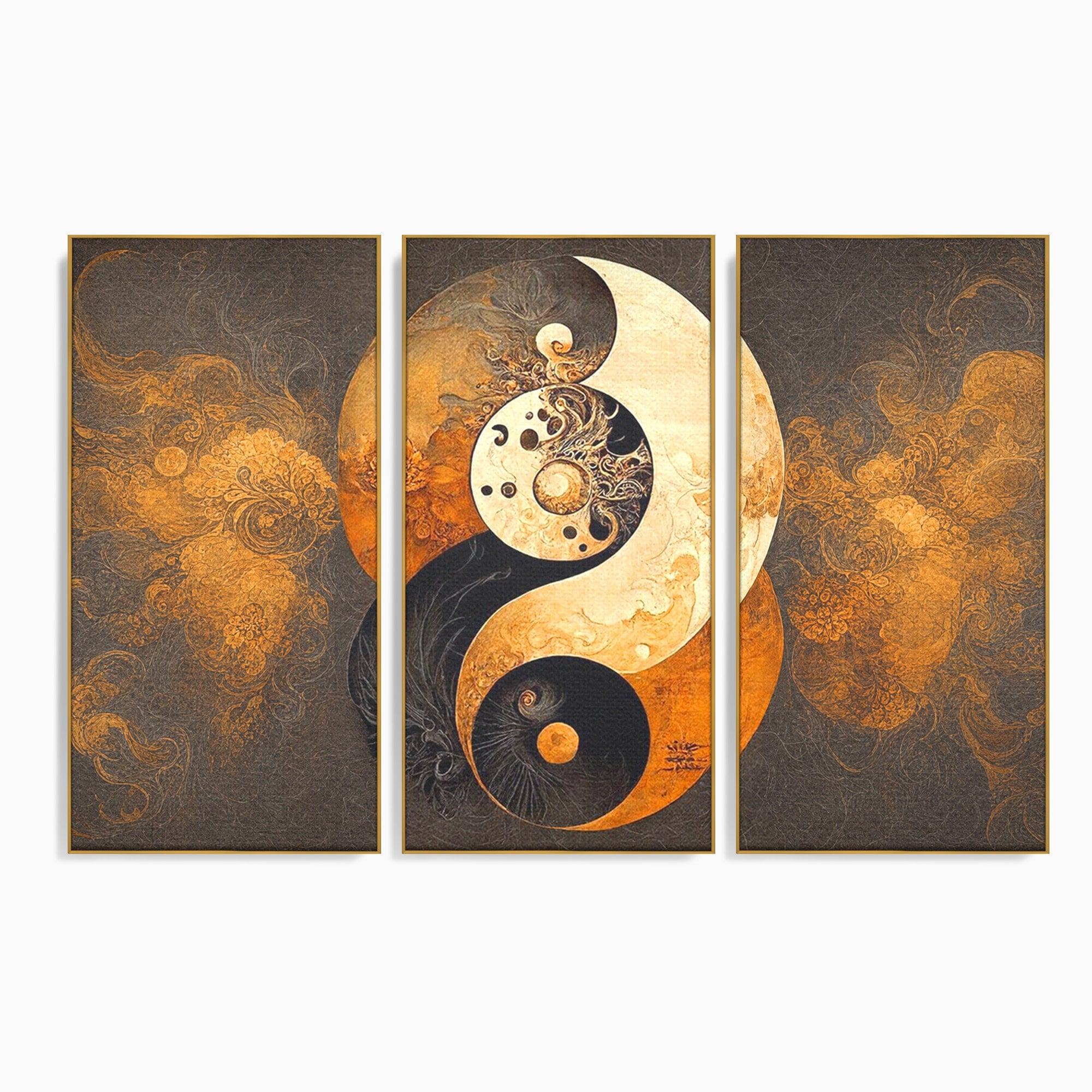 Set 3 Tablouri Canvas Premium LuxCanva® PI3-1181, Yin Si Yang, Abstract, Cercuri, Arta, Echilibru, Meditatie, Living, Birou, Culori Vibrante