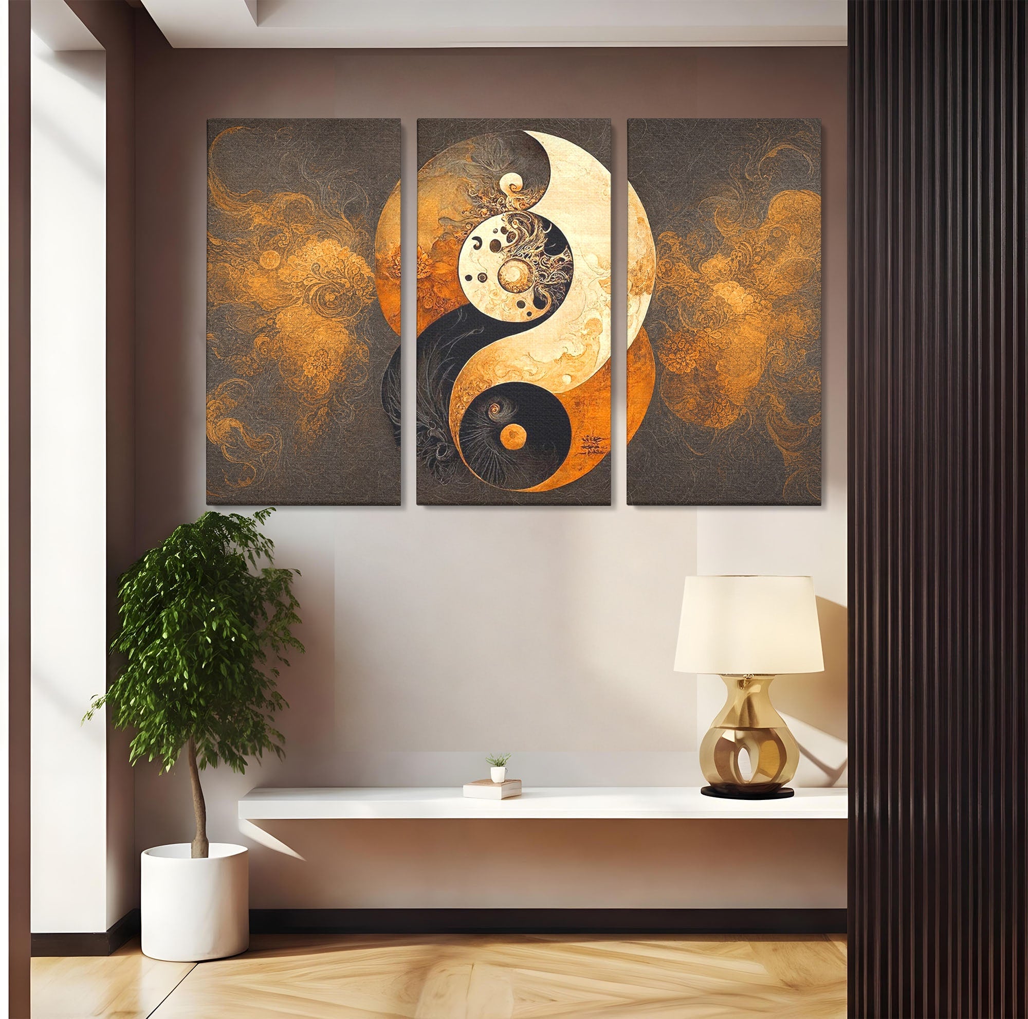 Set 3 Tablouri Canvas Premium LuxCanva® PI3-1181, Yin Si Yang, Abstract, Cercuri, Arta, Echilibru, Meditatie, Living, Birou, Culori Vibrante