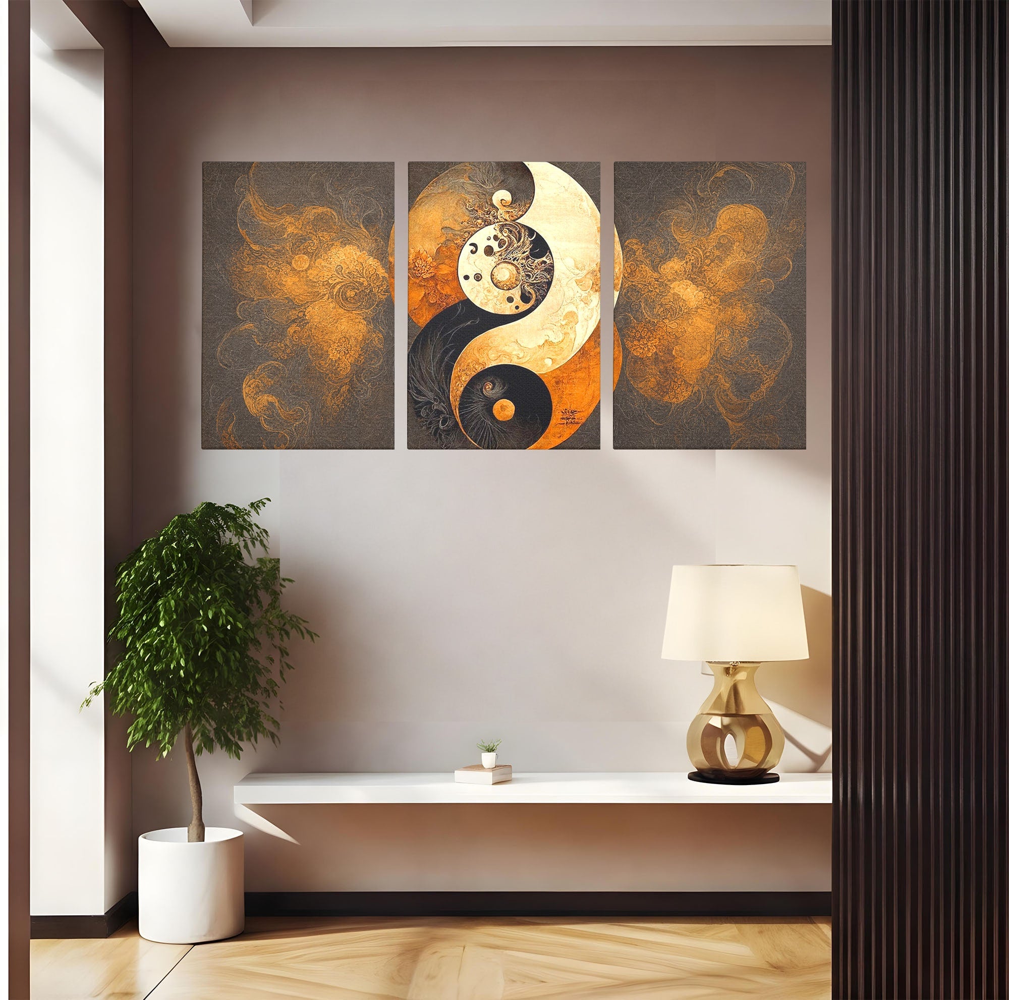 Set 3 Tablouri Canvas Premium LuxCanva® PI3-1181, Yin Si Yang, Abstract, Cercuri, Arta, Echilibru, Meditatie, Living, Birou, Culori Vibrante