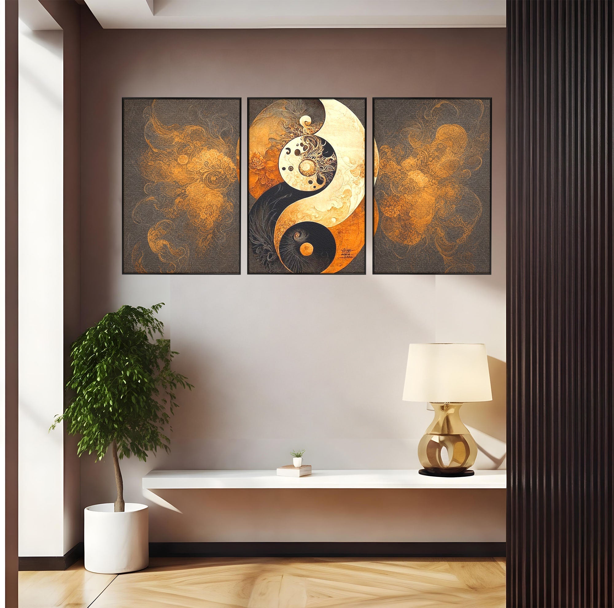 Set 3 Tablouri Canvas Premium LuxCanva® PI3-1181, Yin Si Yang, Abstract, Cercuri, Arta, Echilibru, Meditatie, Living, Birou, Culori Vibrante
