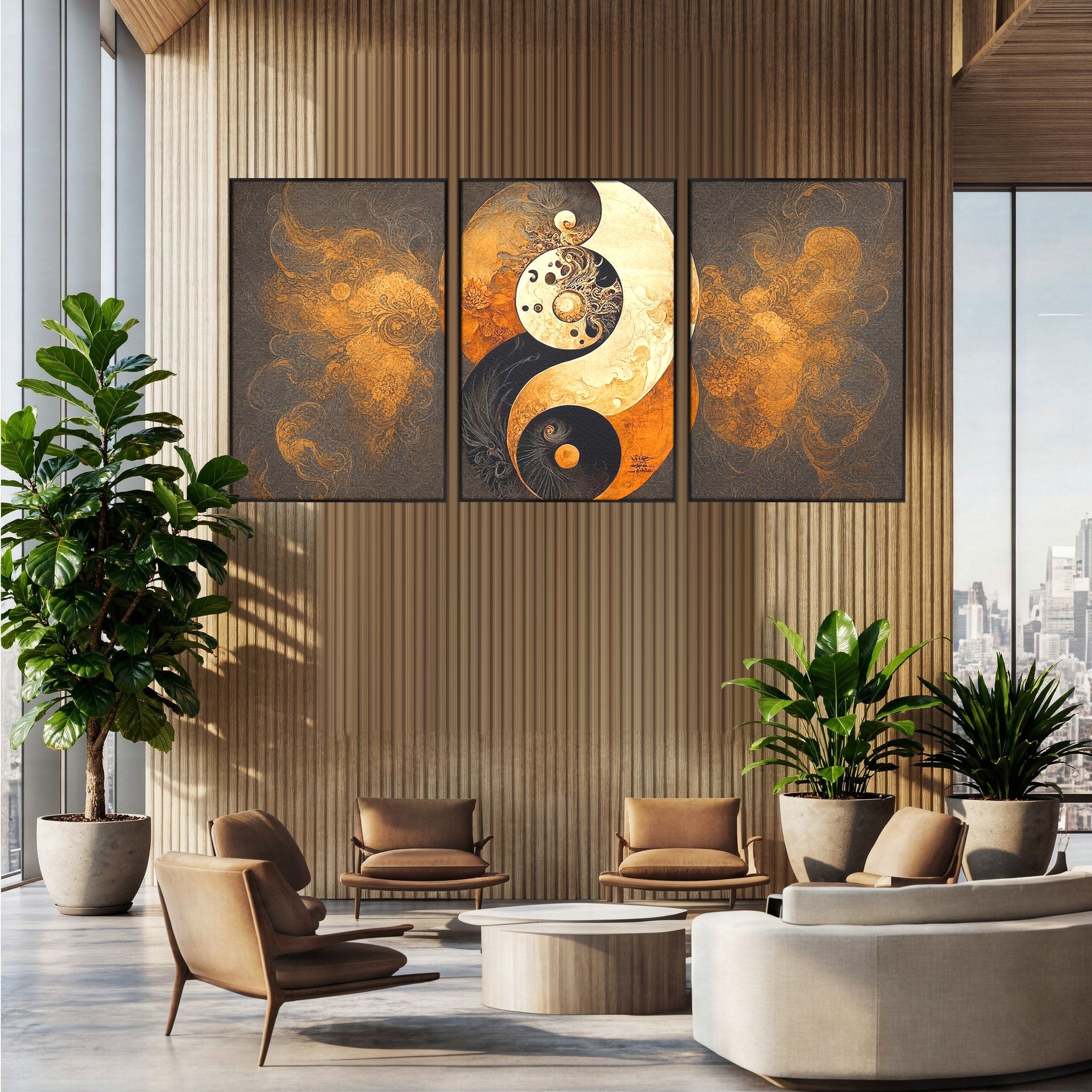 Set 3 Tablouri Canvas Premium LuxCanva® PI3-1181, Yin Si Yang, Abstract, Cercuri, Arta, Echilibru, Meditatie, Living, Birou, Culori Vibrante