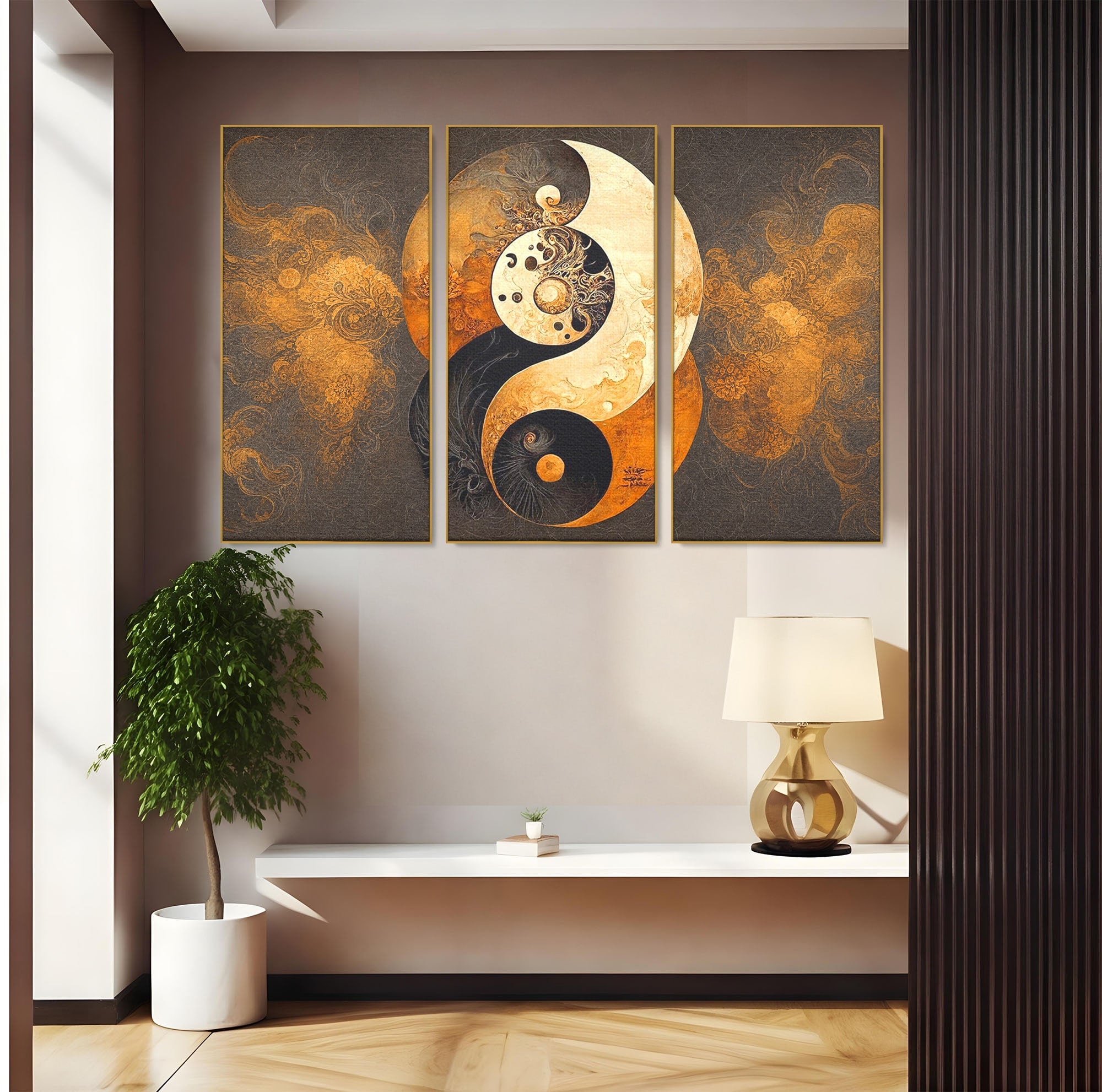 Set 3 Tablouri Canvas Premium LuxCanva® PI3-1181, Yin Si Yang, Abstract, Cercuri, Arta, Echilibru, Meditatie, Living, Birou, Culori Vibrante