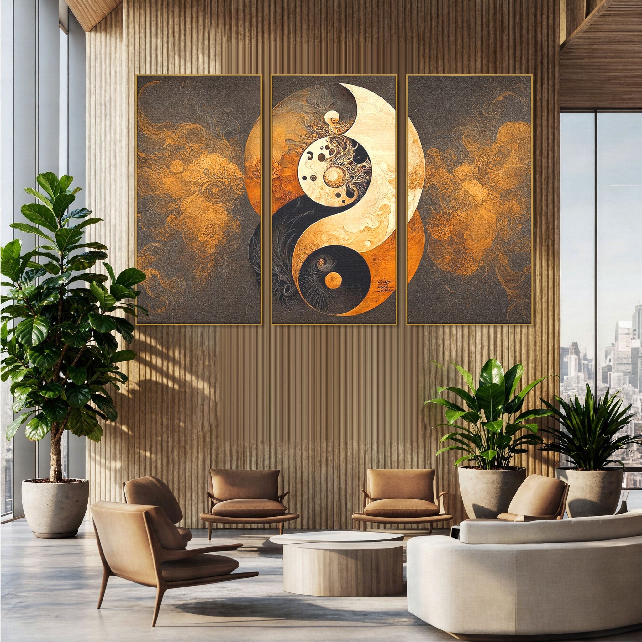 Set 3 Tablouri Canvas Premium LuxCanva® PI3-1181, Yin Si Yang, Abstract, Cercuri, Arta, Echilibru, Meditatie, Living, Birou, Culori Vibrante