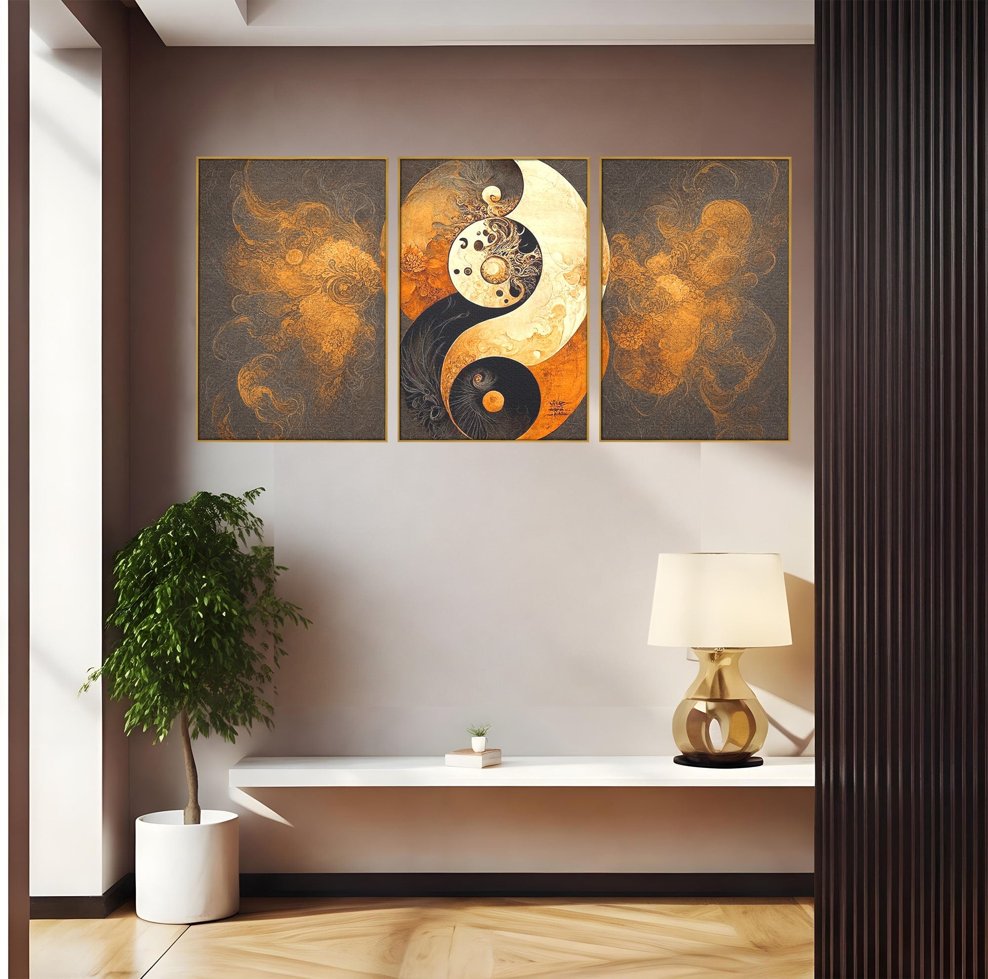 Set 3 Tablouri Canvas Premium LuxCanva® PI3-1181, Yin Si Yang, Abstract, Cercuri, Arta, Echilibru, Meditatie, Living, Birou, Culori Vibrante